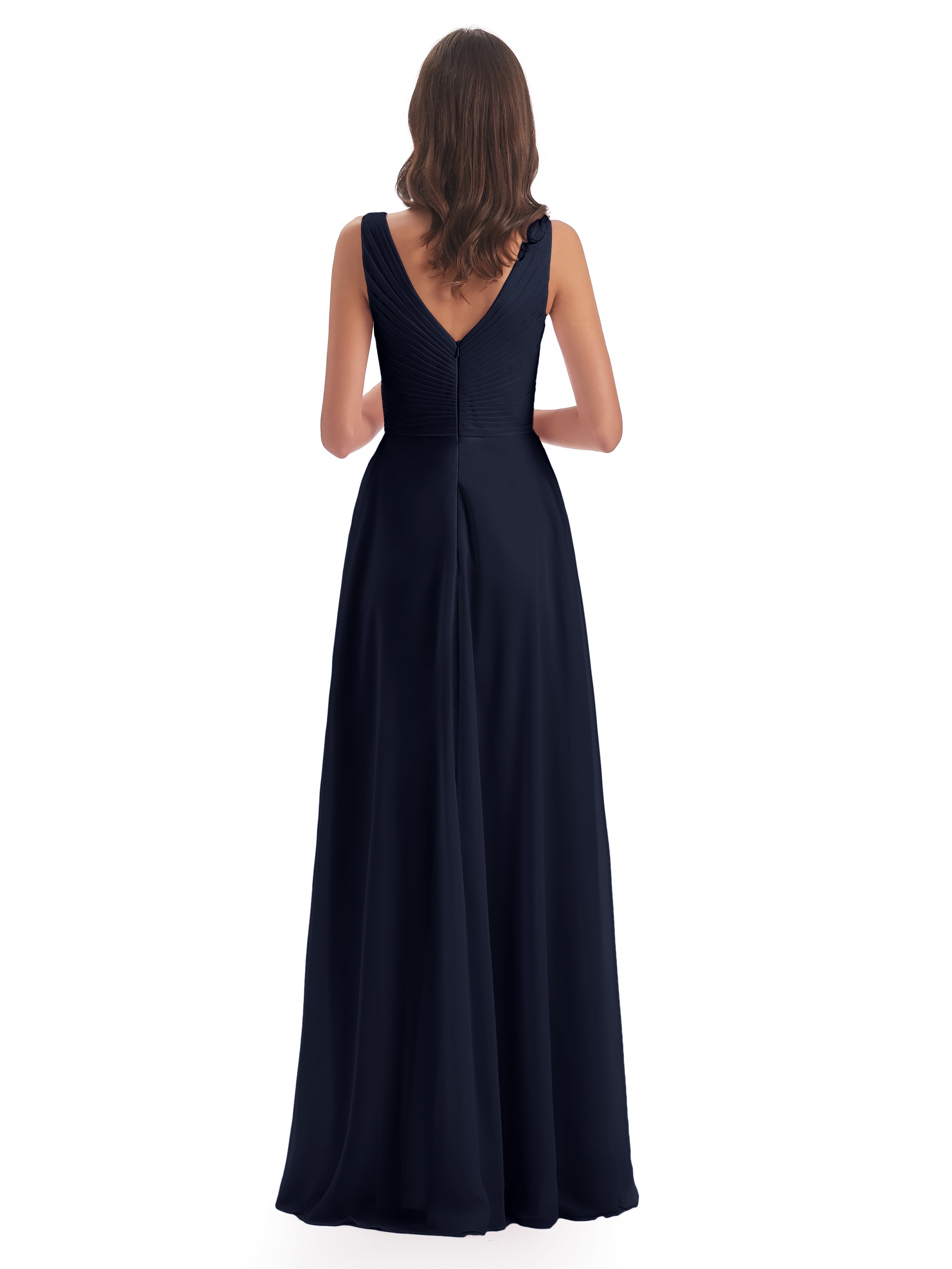 Robe Demoiselle D Honneur Bleue Marine Col V Bretelle Mousseline Robes Demoiselle D'Honneur