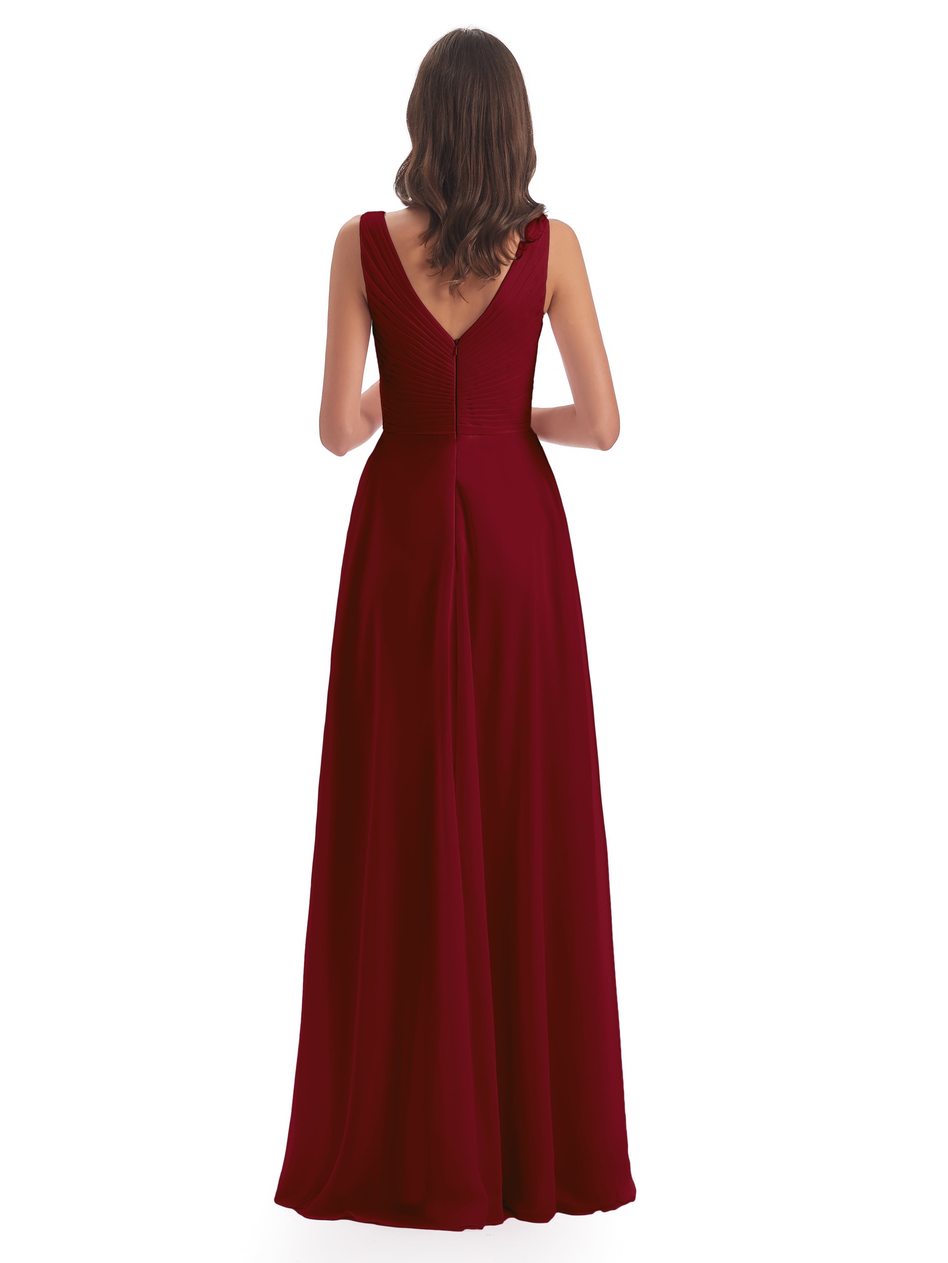 Robe Demoiselle Dhonneur Bordeaux Col V Bretelle Mousseline Robes Demoiselle D'Honneur