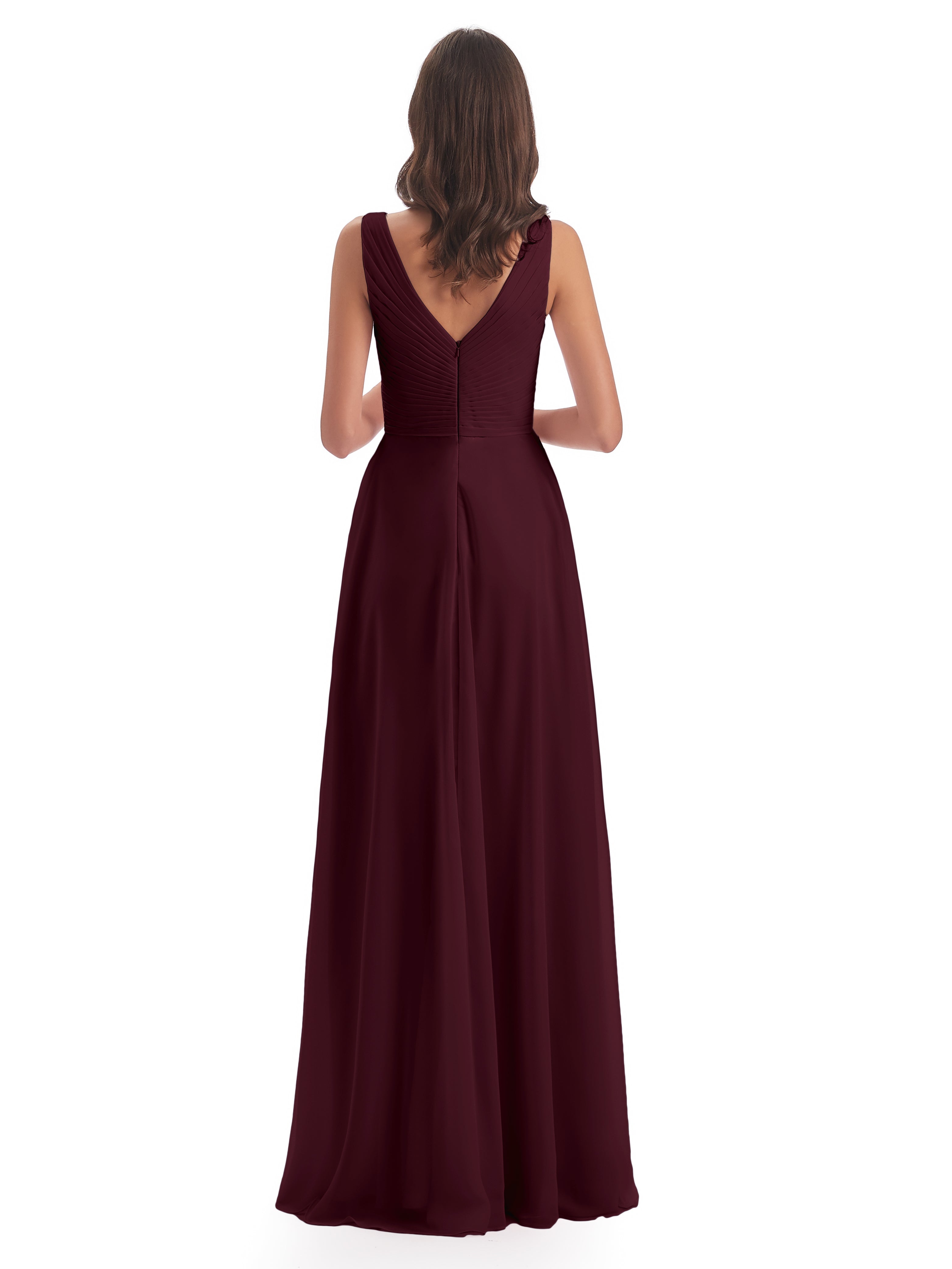 Robes De Demoiselle D'Honneur Cabernet Col V Bretelle Mousseline Robes Demoiselle D'Honneur