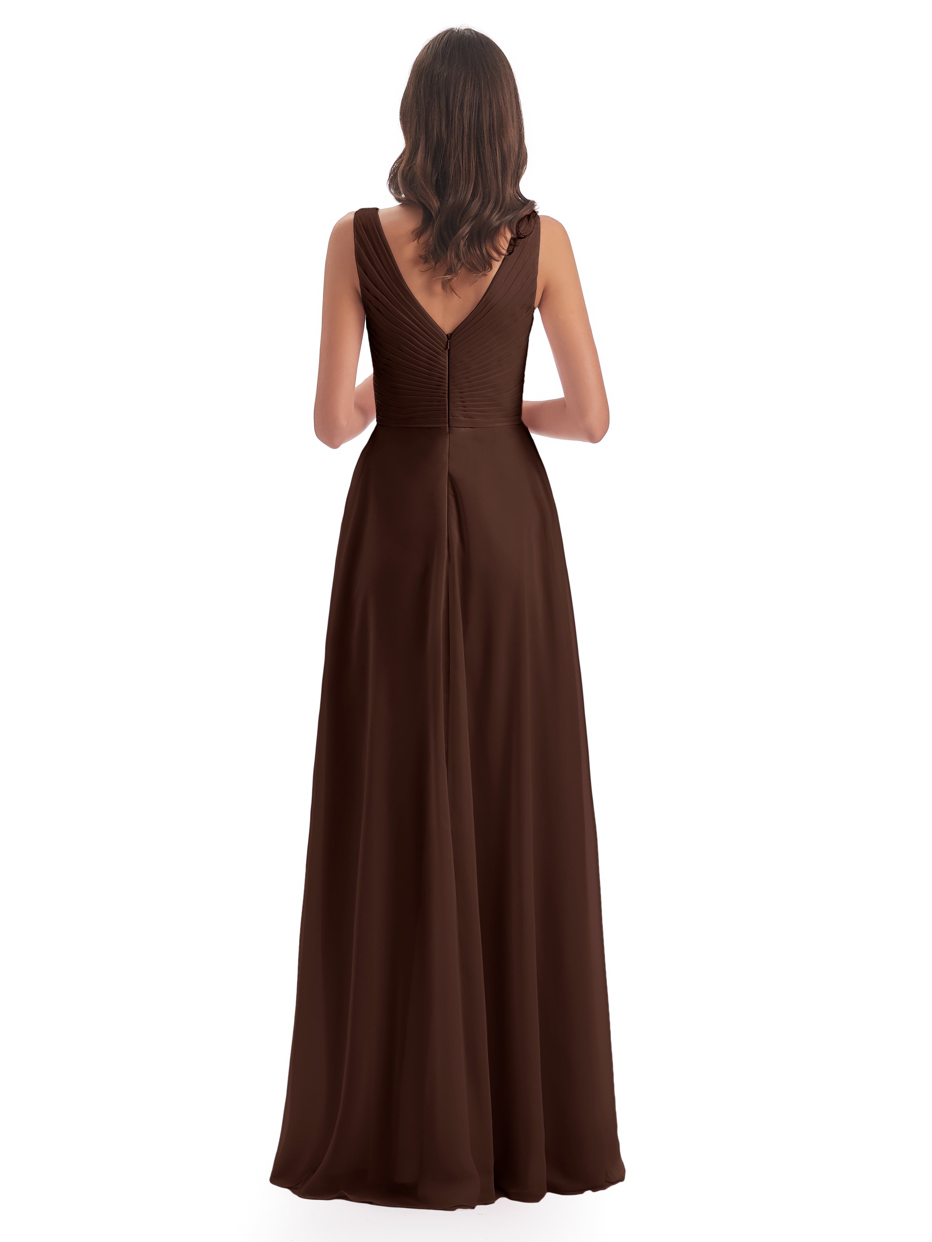 Robes De Demoiselle D'Honneur En Chocolat Col V Bretelle Mousseline Robes Demoiselle D'Honneur