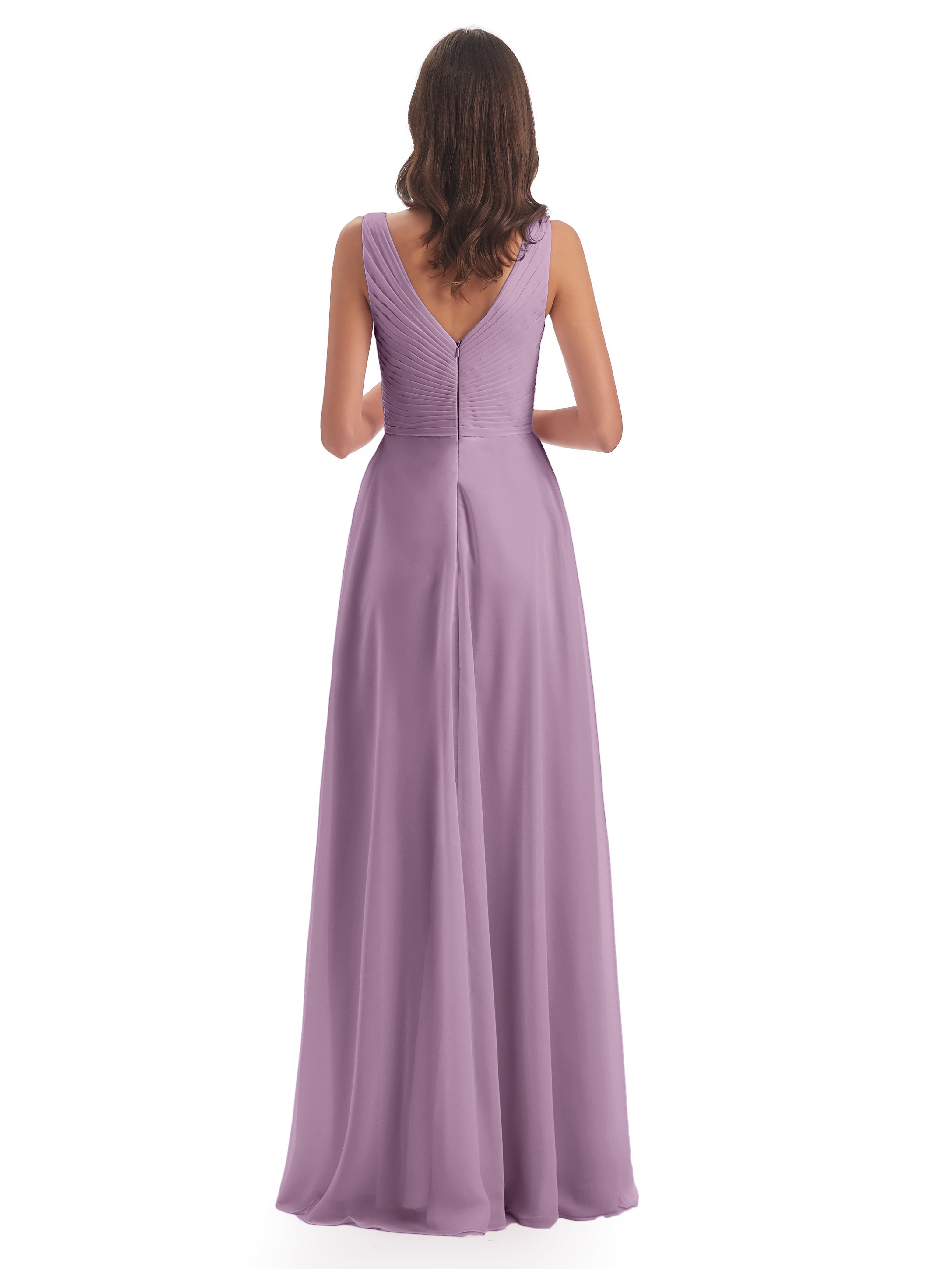 Robes De Demoiselle D'Honneur Glycine Col V Bretelle Mousseline Robes Demoiselle D'Honneur