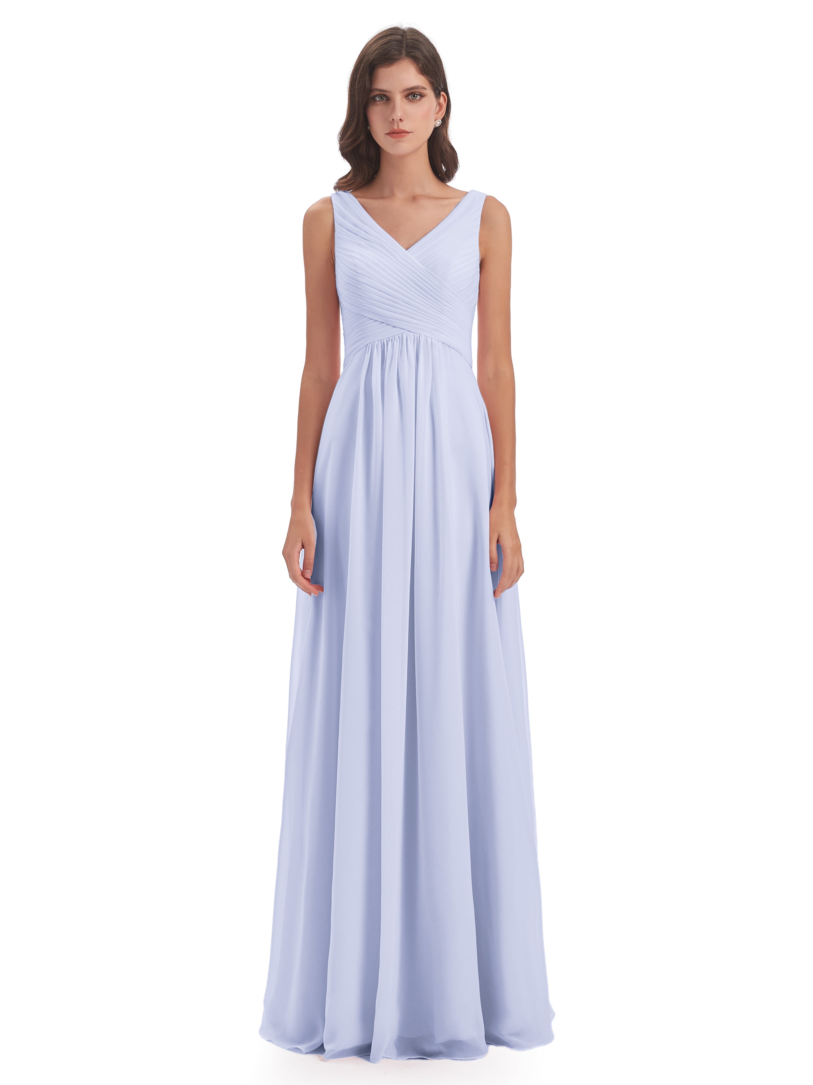 Robe Demoiselle D Honneur Lavande Col V Bretelle Mousseline Robes Demoiselle D'Honneur