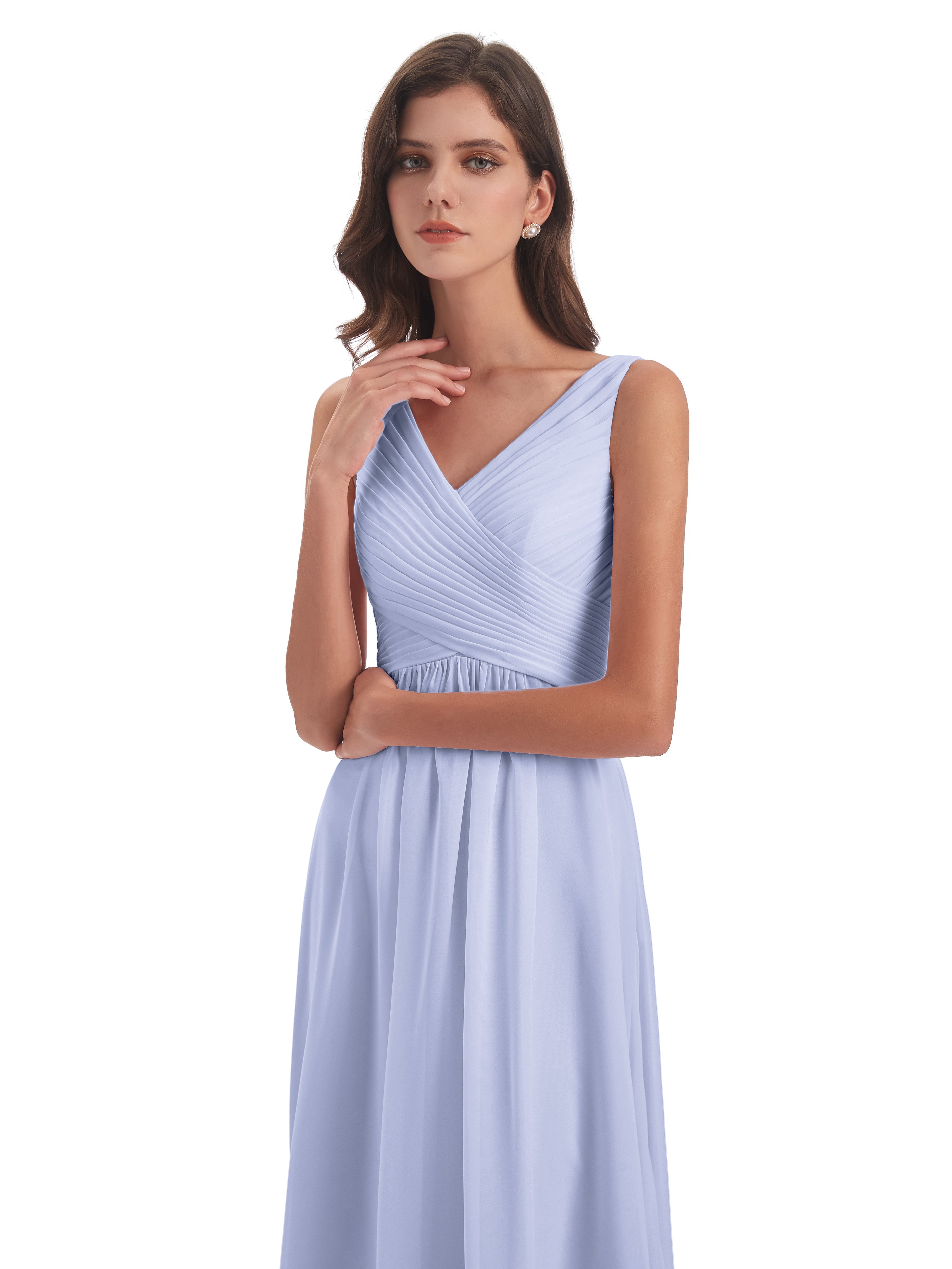 Robe Demoiselle D Honneur Lavande Col V Bretelle Mousseline Robes Demoiselle D'Honneur