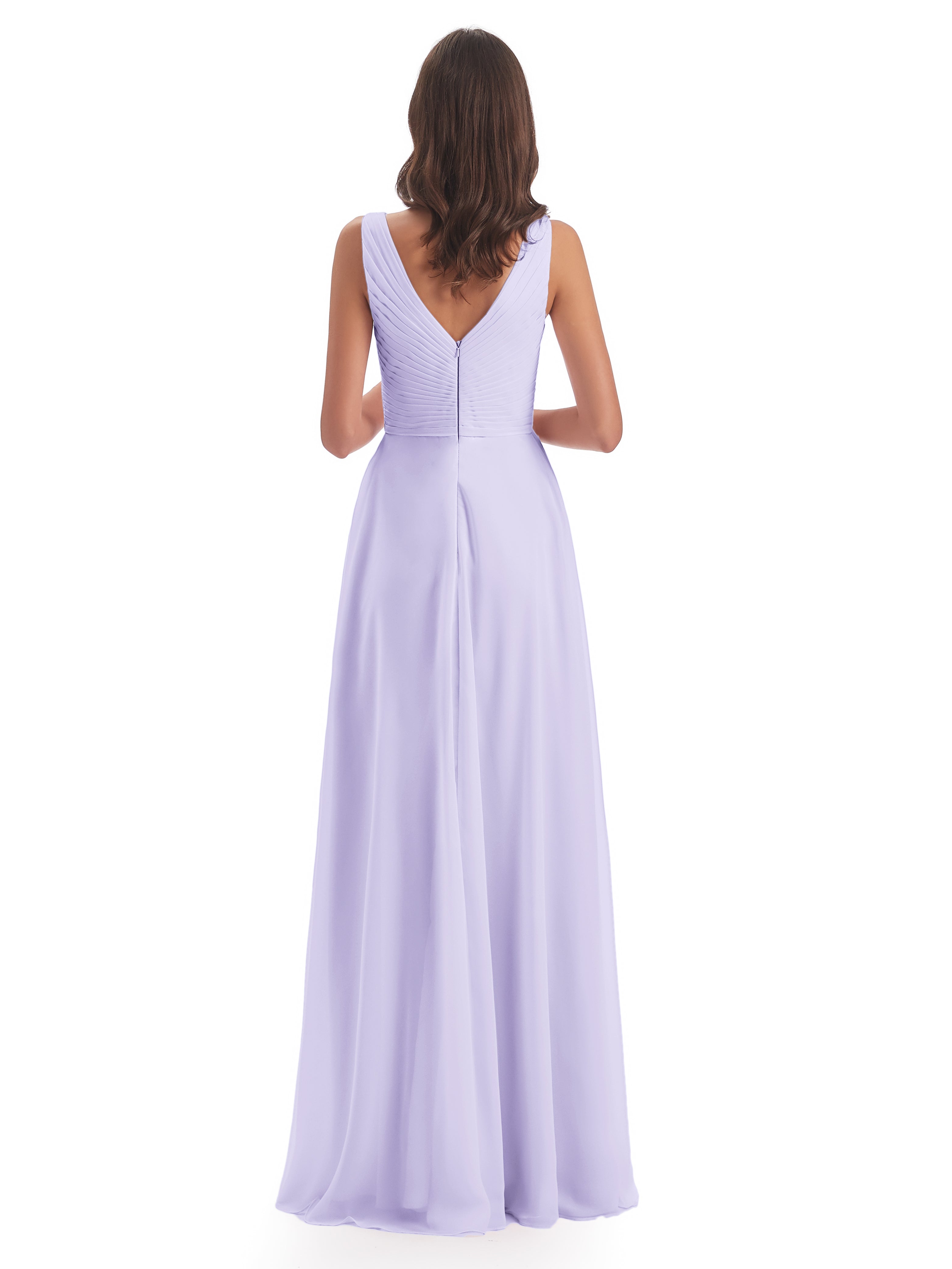 Robe Lilas Demoiselle D Honneur Col V Bretelle Mousseline Robes Demoiselle D'Honneur