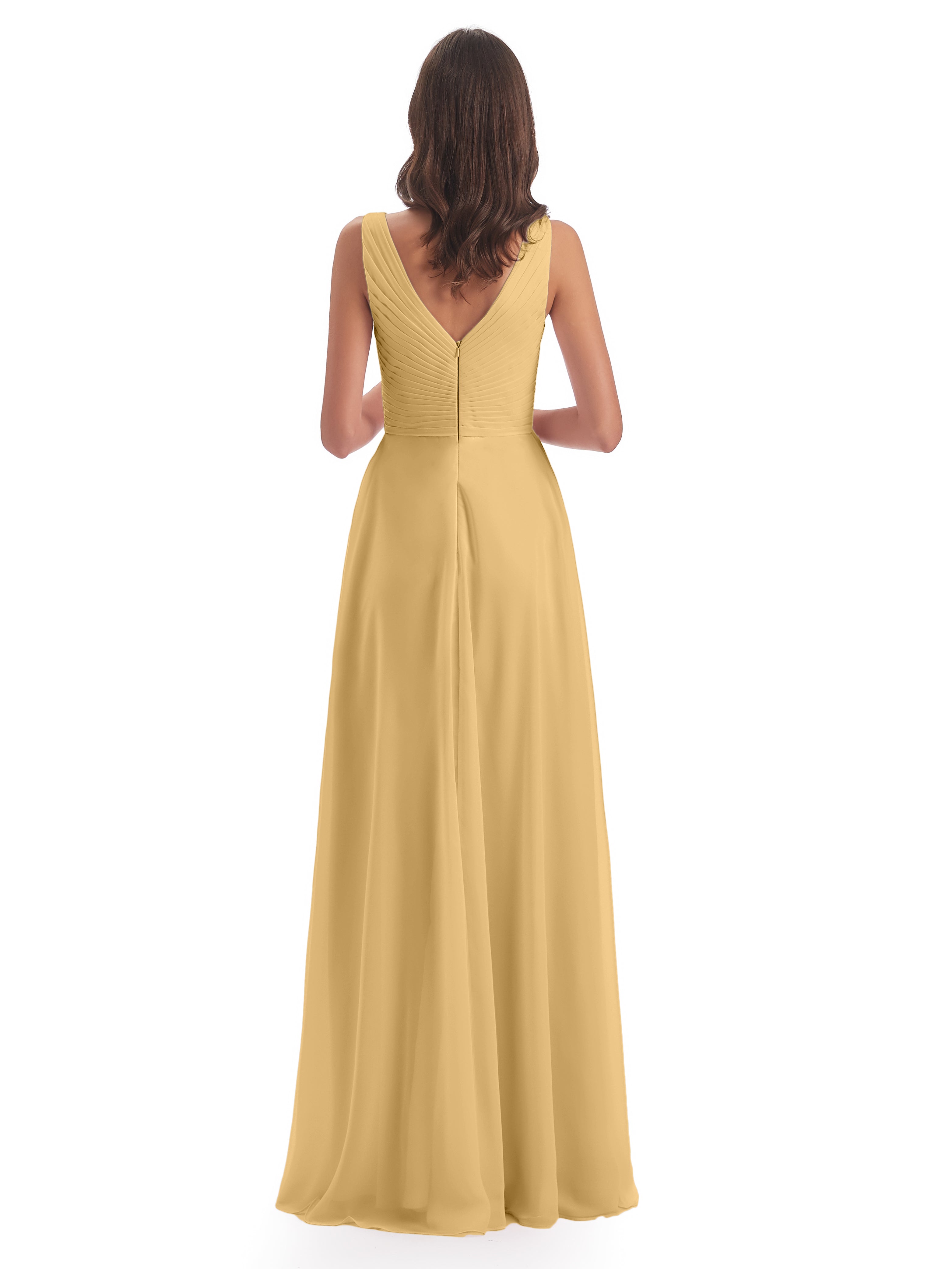 Robe Or Demoiselle D Honneur Col V Bretelle Mousseline Robes Demoiselle D'Honneur