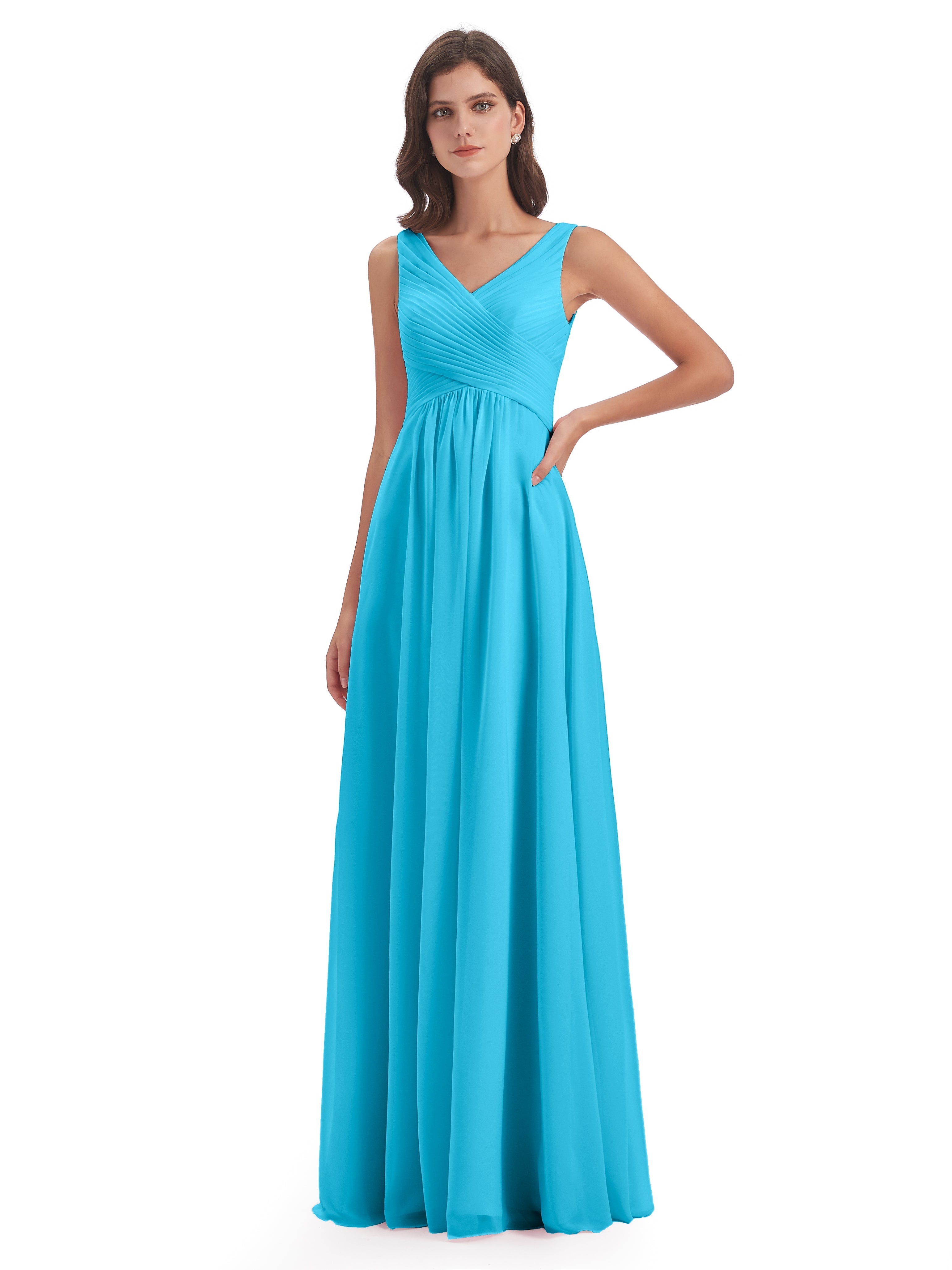 Robe De Demoiselle D'Honneur En Piscine Col V Bretelle Mousseline Robes Demoiselle D'Honneur