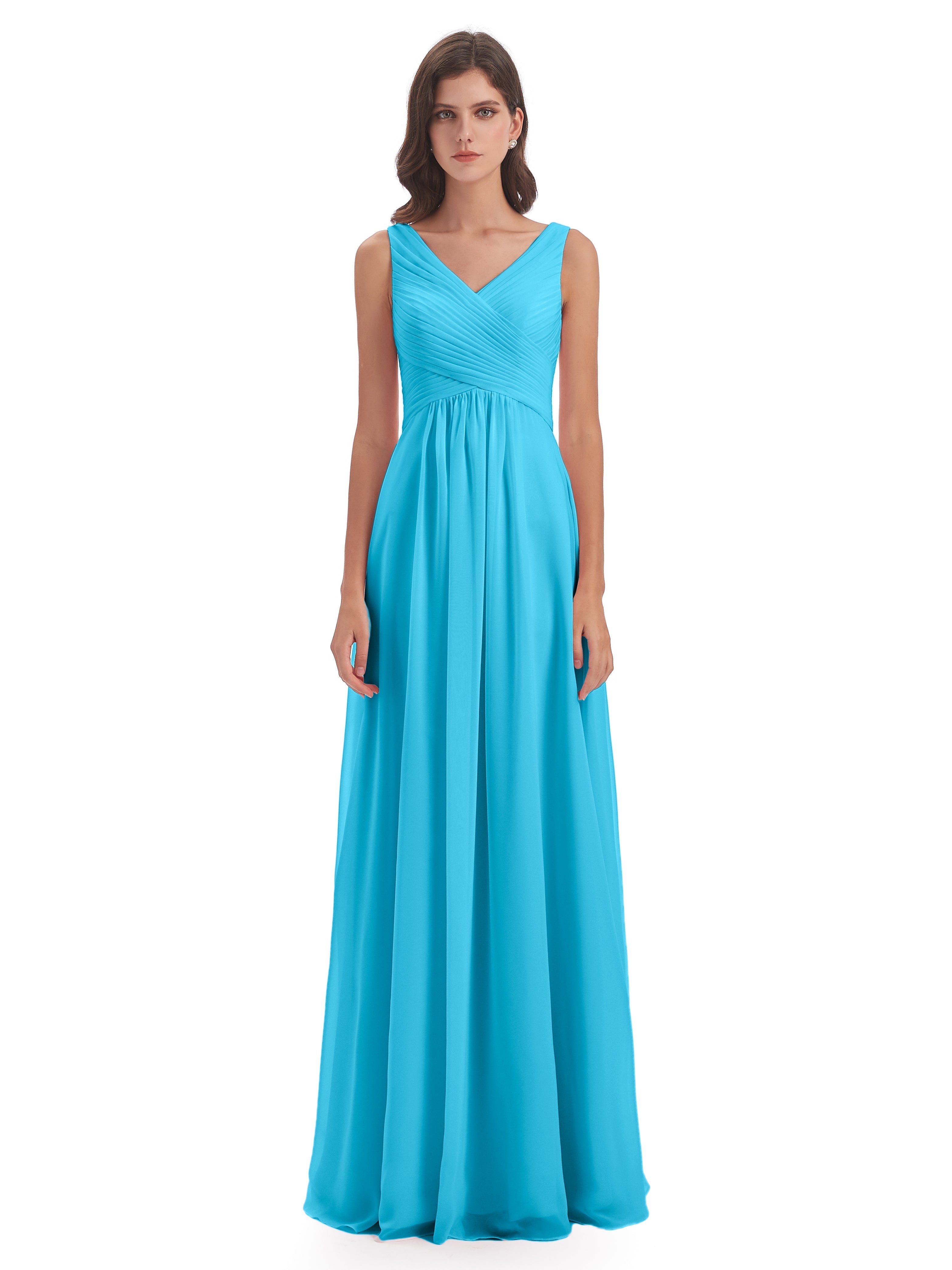 Robe De Demoiselle D'Honneur En Piscine Col V Bretelle Mousseline Robes Demoiselle D'Honneur