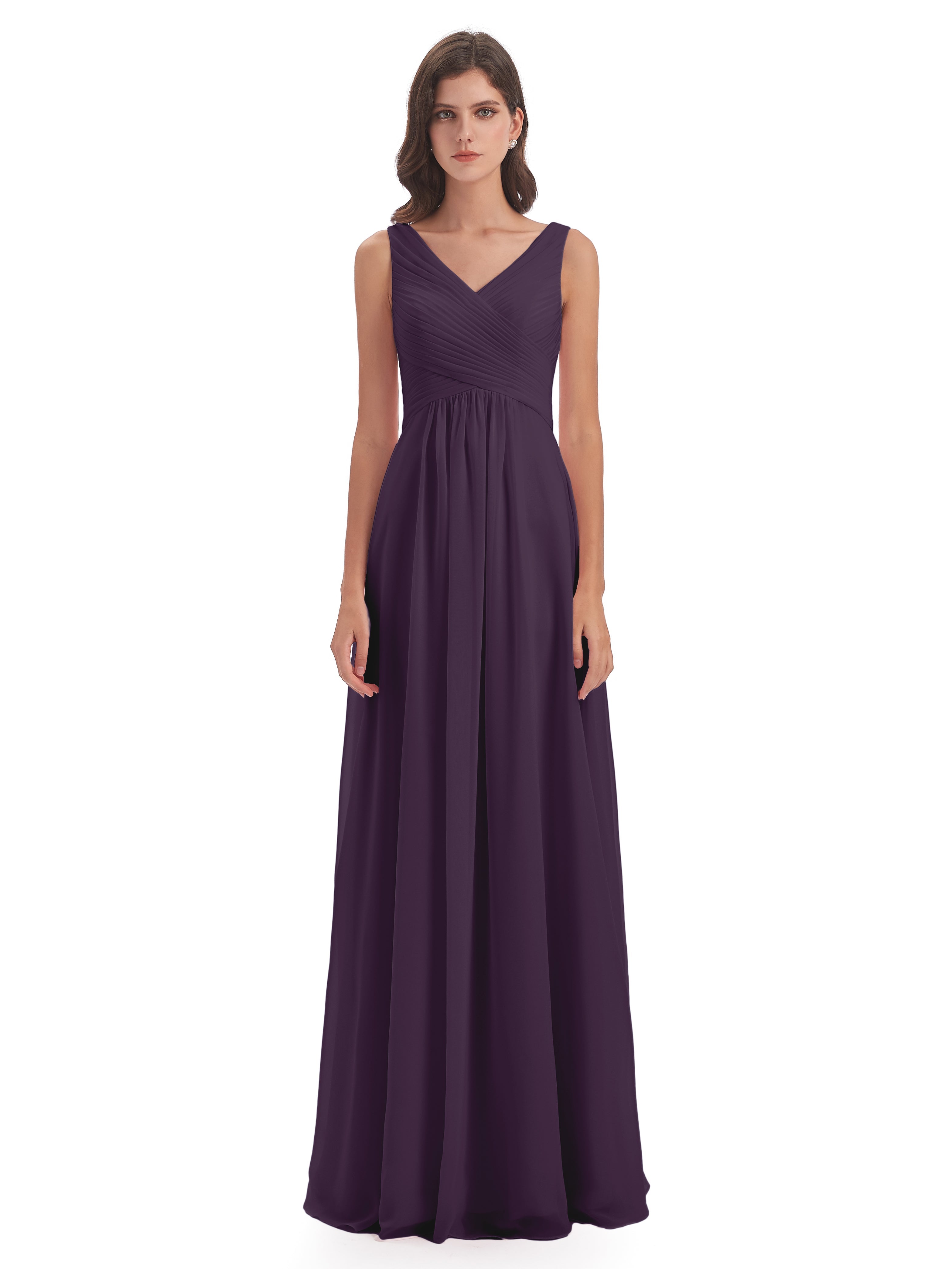 Robe De Demoiselle D'Honneur En Plum Col V Bretelle Mousseline Robes Demoiselle D'Honneur
