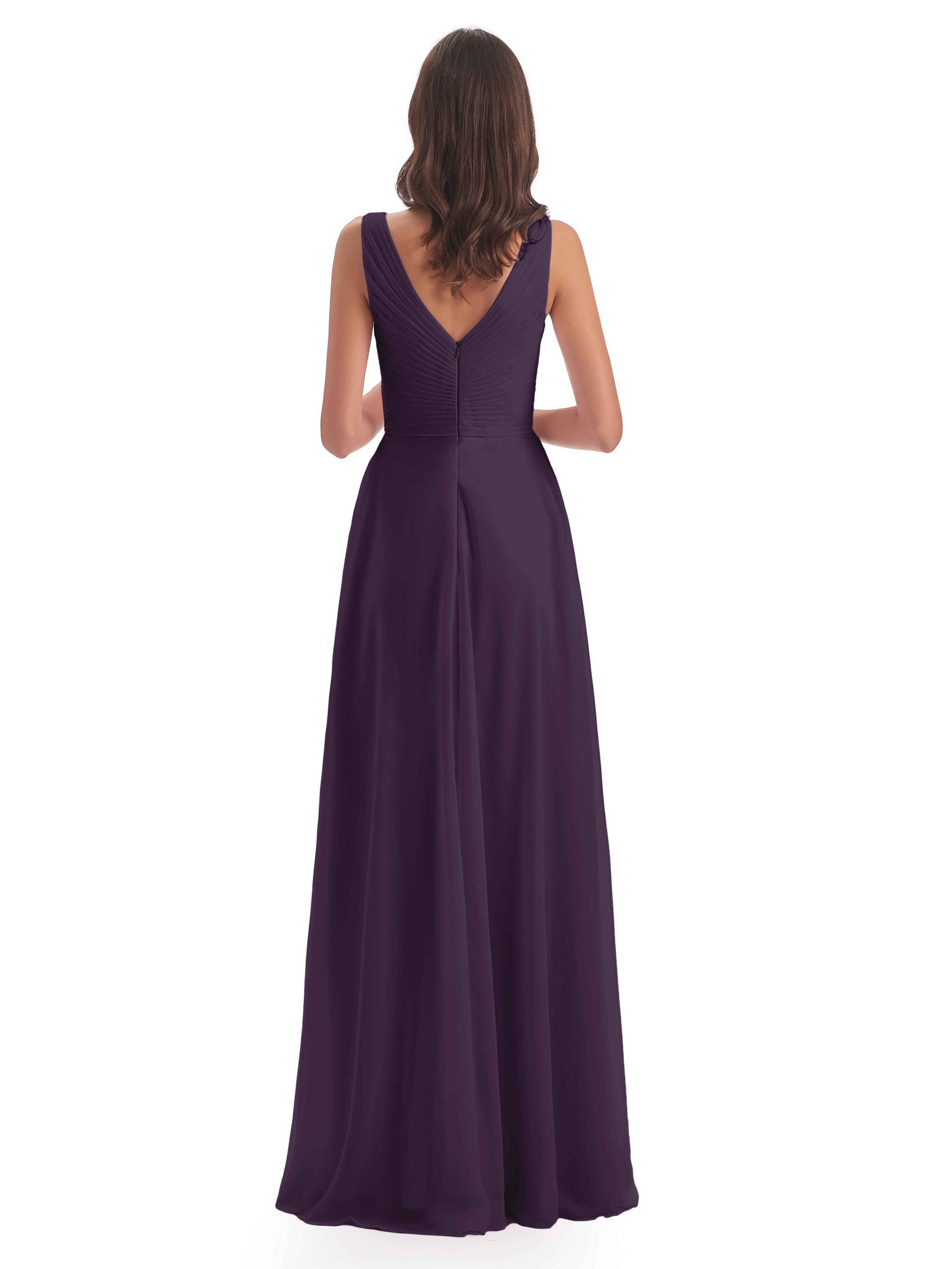 Robe De Demoiselle D'Honneur En Plum Col V Bretelle Mousseline Robes Demoiselle D'Honneur