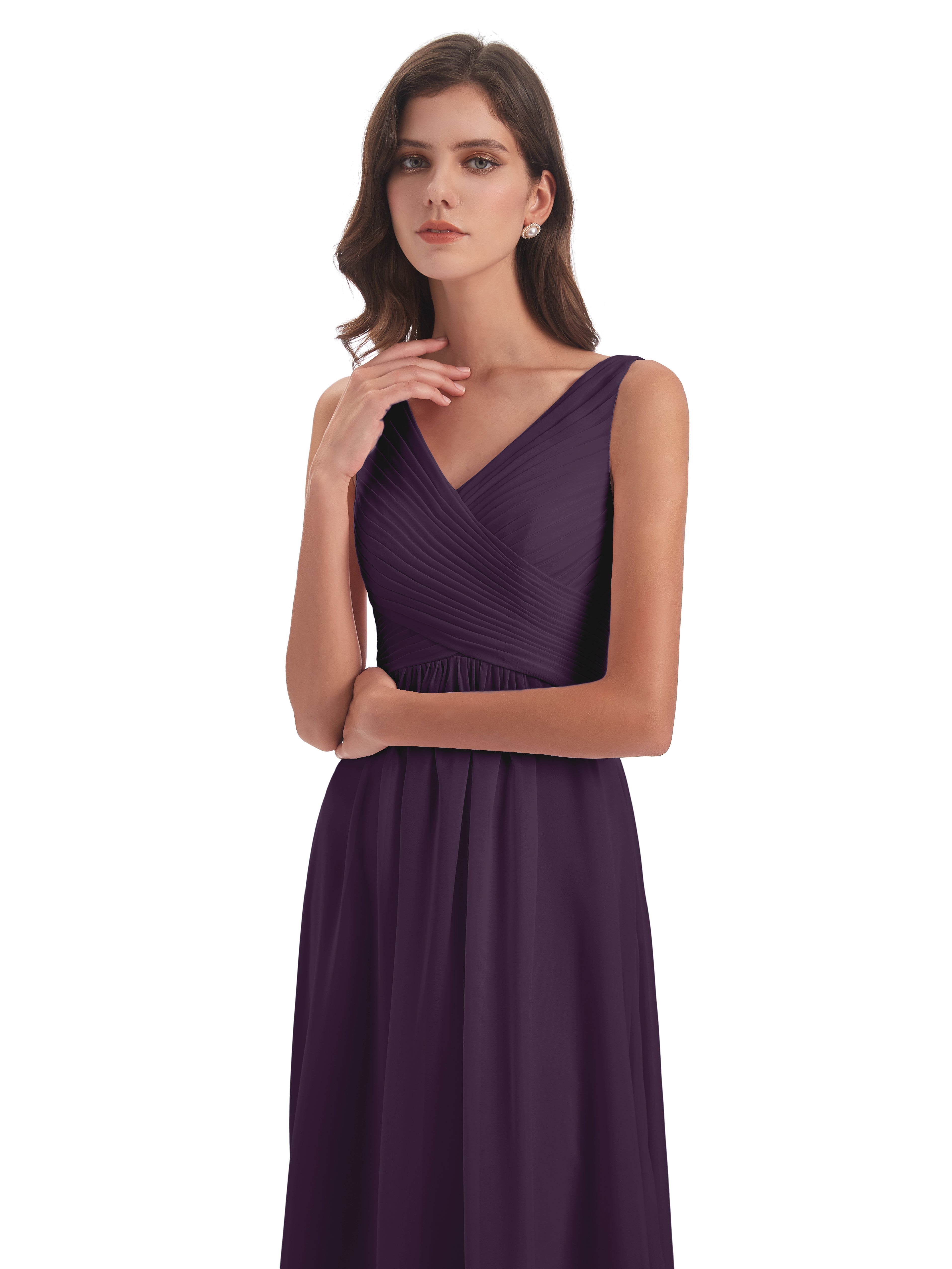 Robe De Demoiselle D'Honneur En Plum Col V Bretelle Mousseline Robes Demoiselle D'Honneur