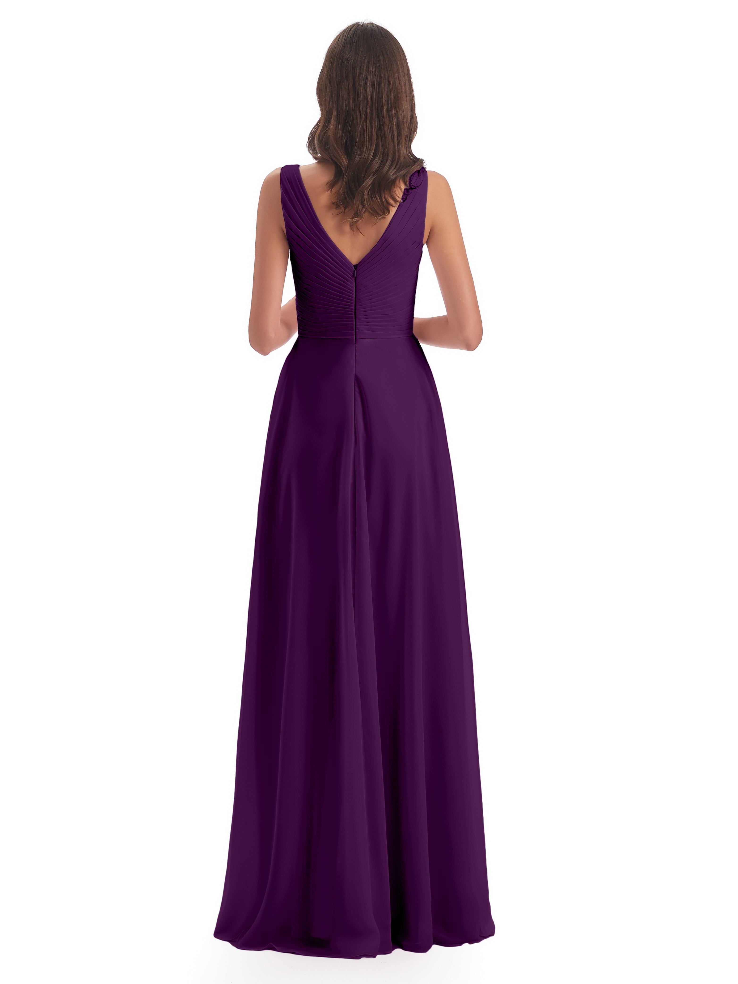 Robes De Demoiselle D'Honneur En Raisin Col V Bretelle Mousseline Robes Demoiselle D'Honneur