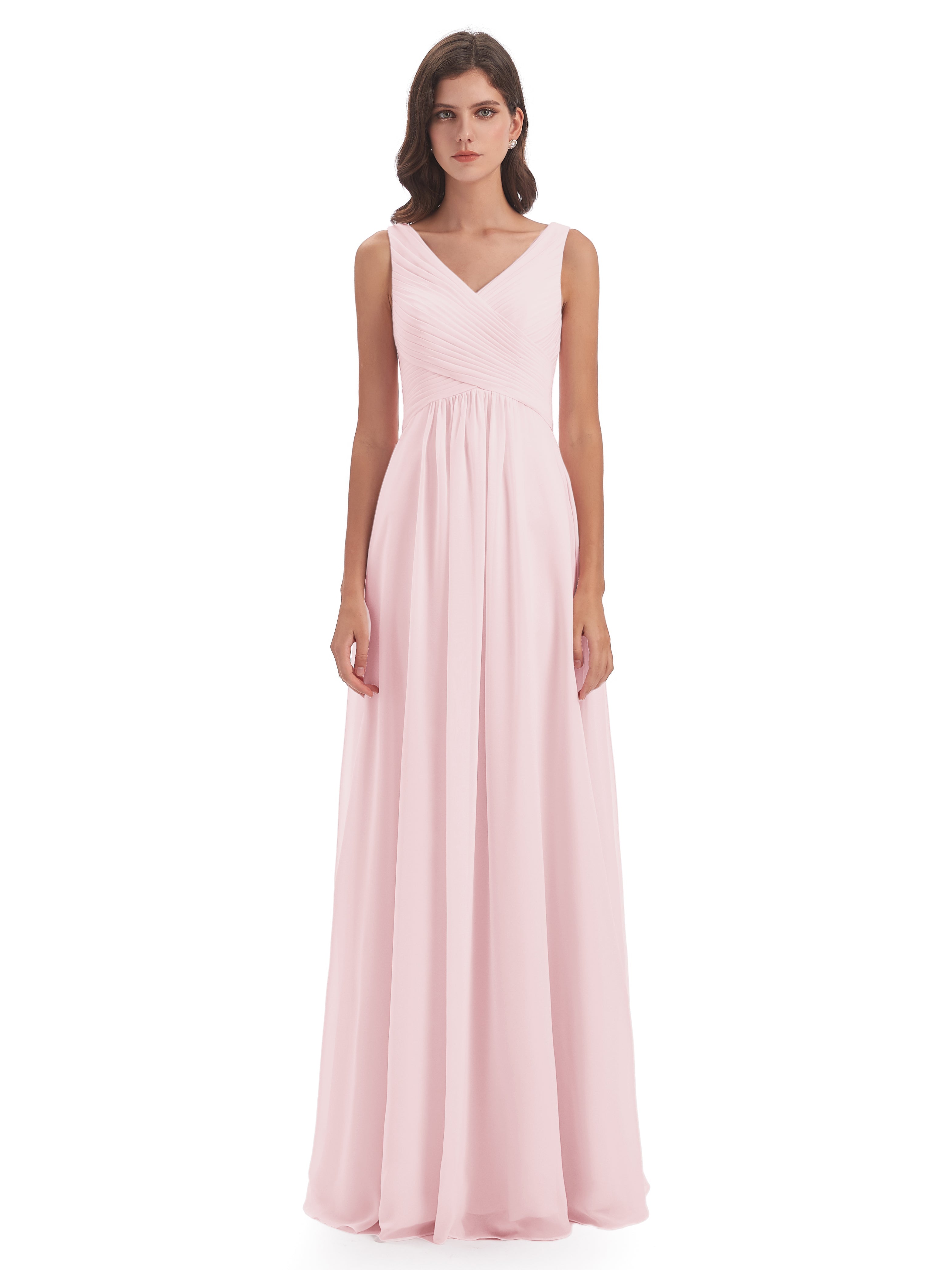 Robe Demoiselle Honneur Rose Pale Col V Bretelle Mousseline Robes Demoiselle D'Honneur