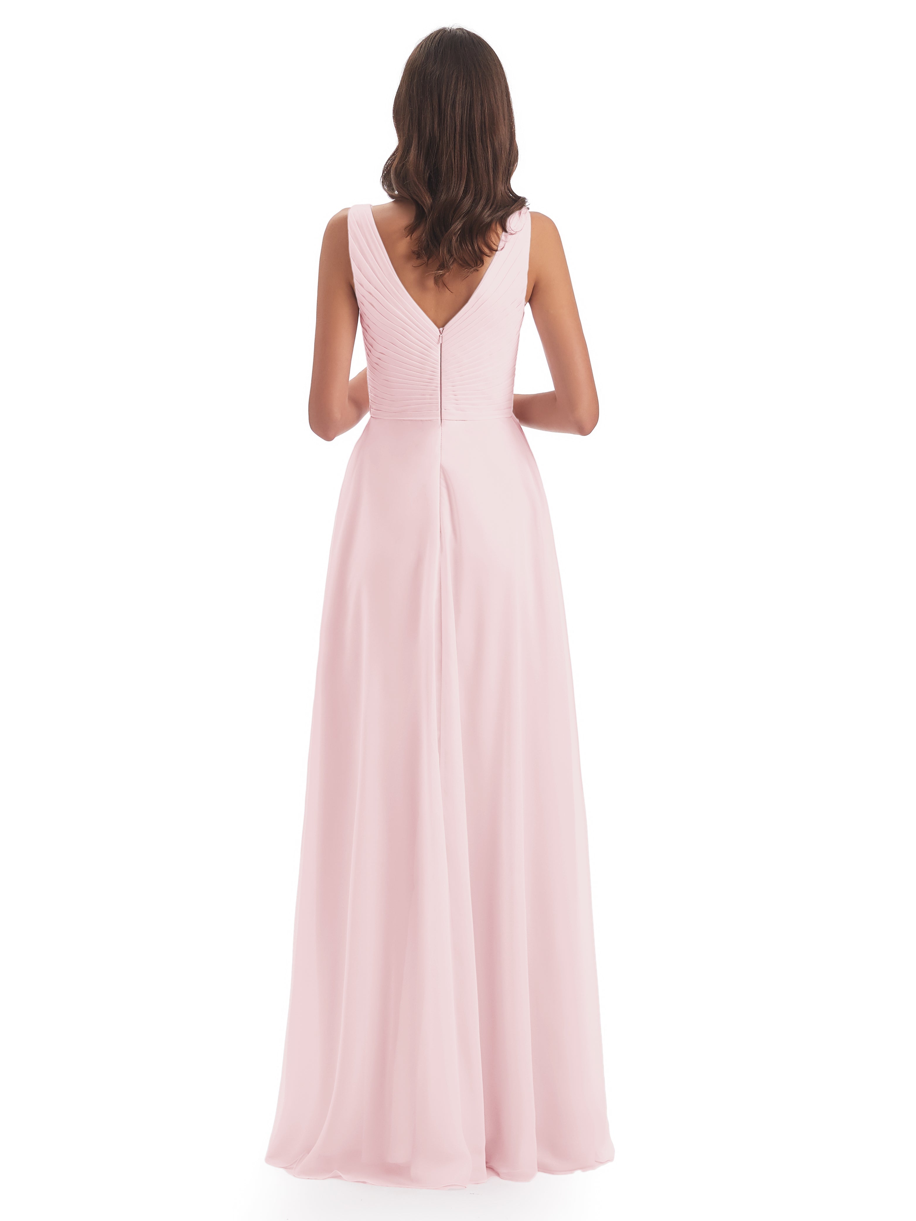 Robe Demoiselle Honneur Rose Pale Col V Bretelle Mousseline Robes Demoiselle D'Honneur