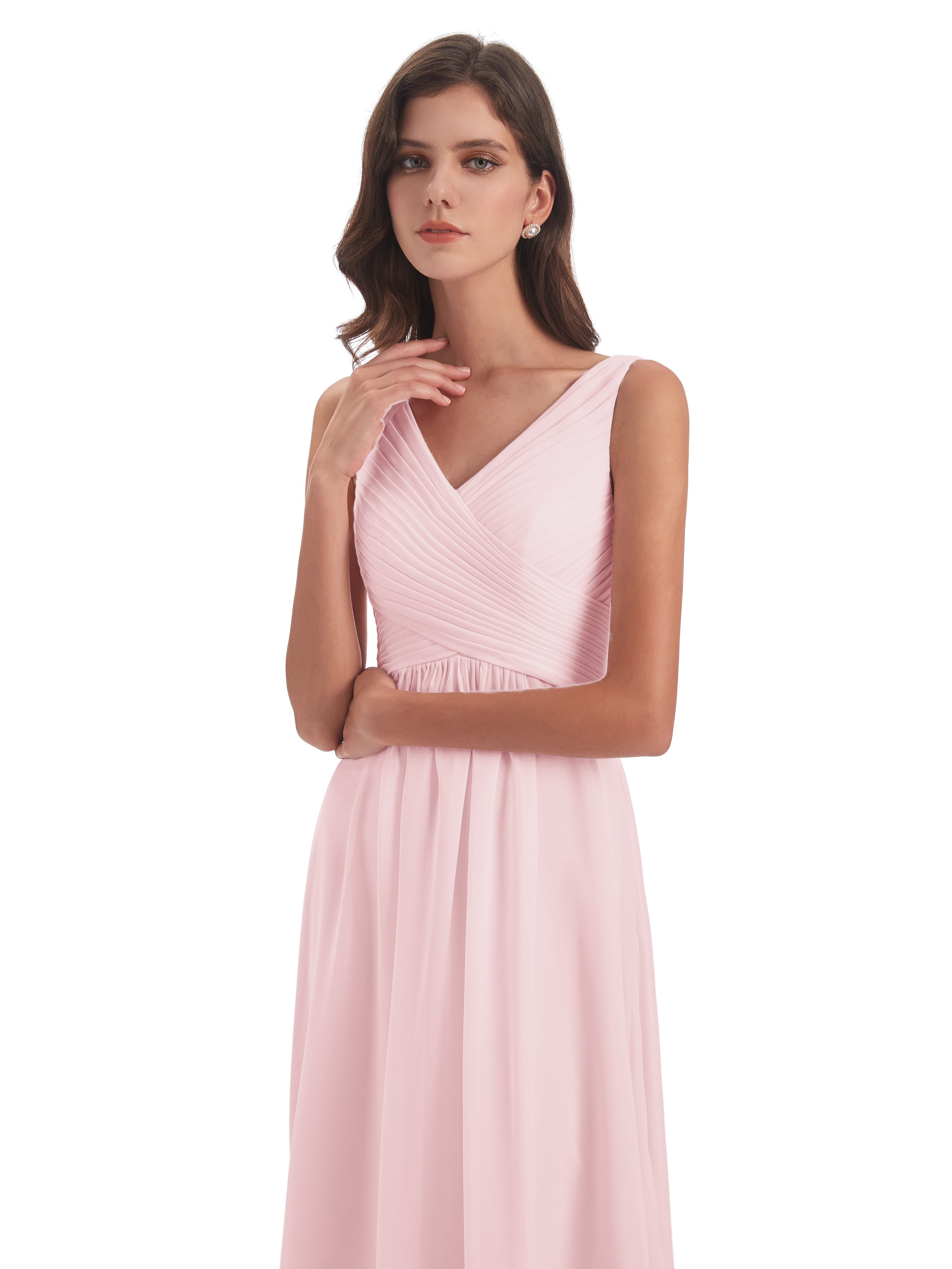 Robe Demoiselle Honneur Rose Pale Col V Bretelle Mousseline Robes Demoiselle D'Honneur