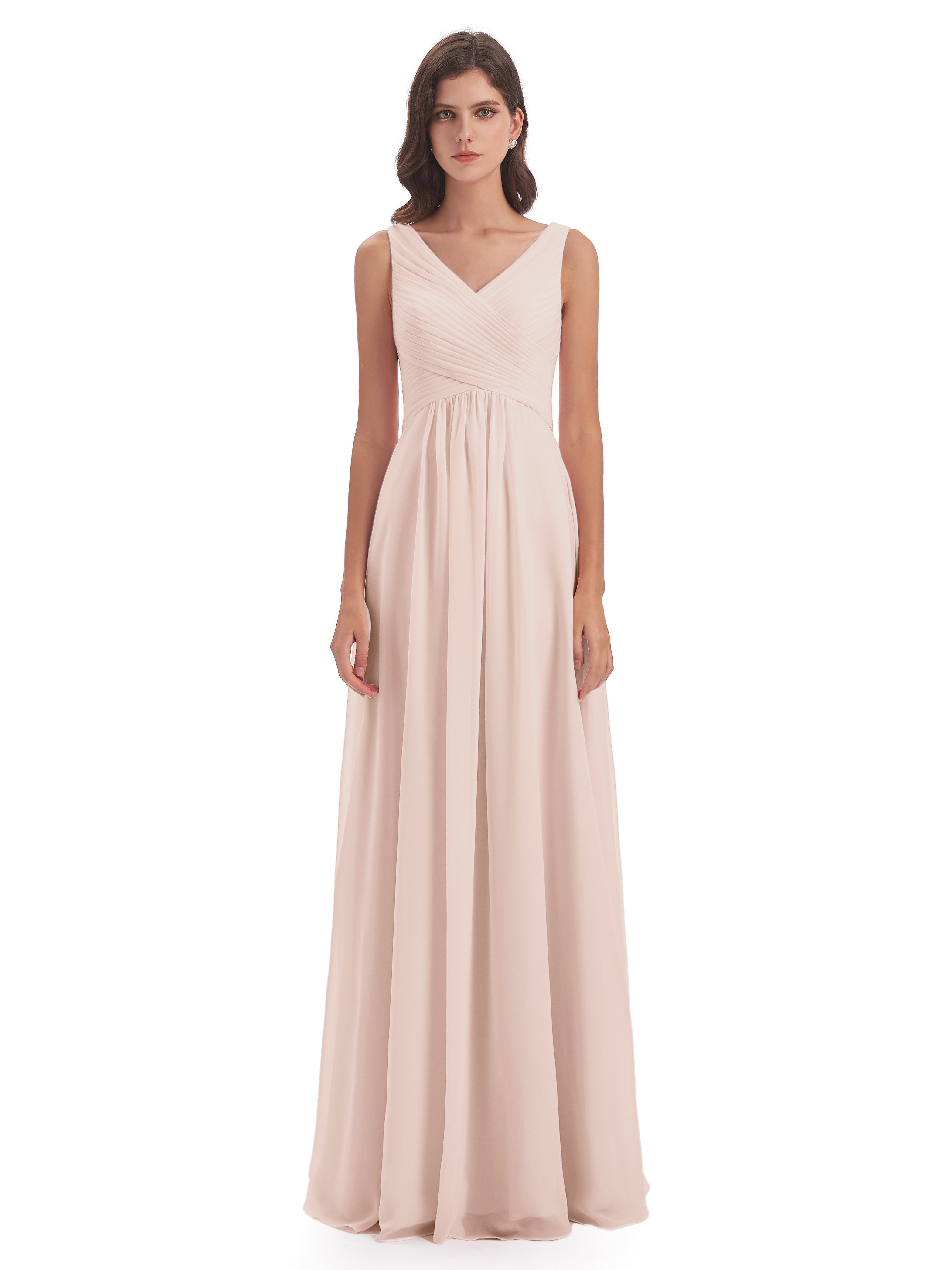 Robe De Demoiselle D'Honneur En Perles Col V Bretelle Mousseline Robes Demoiselle D'Honneur
