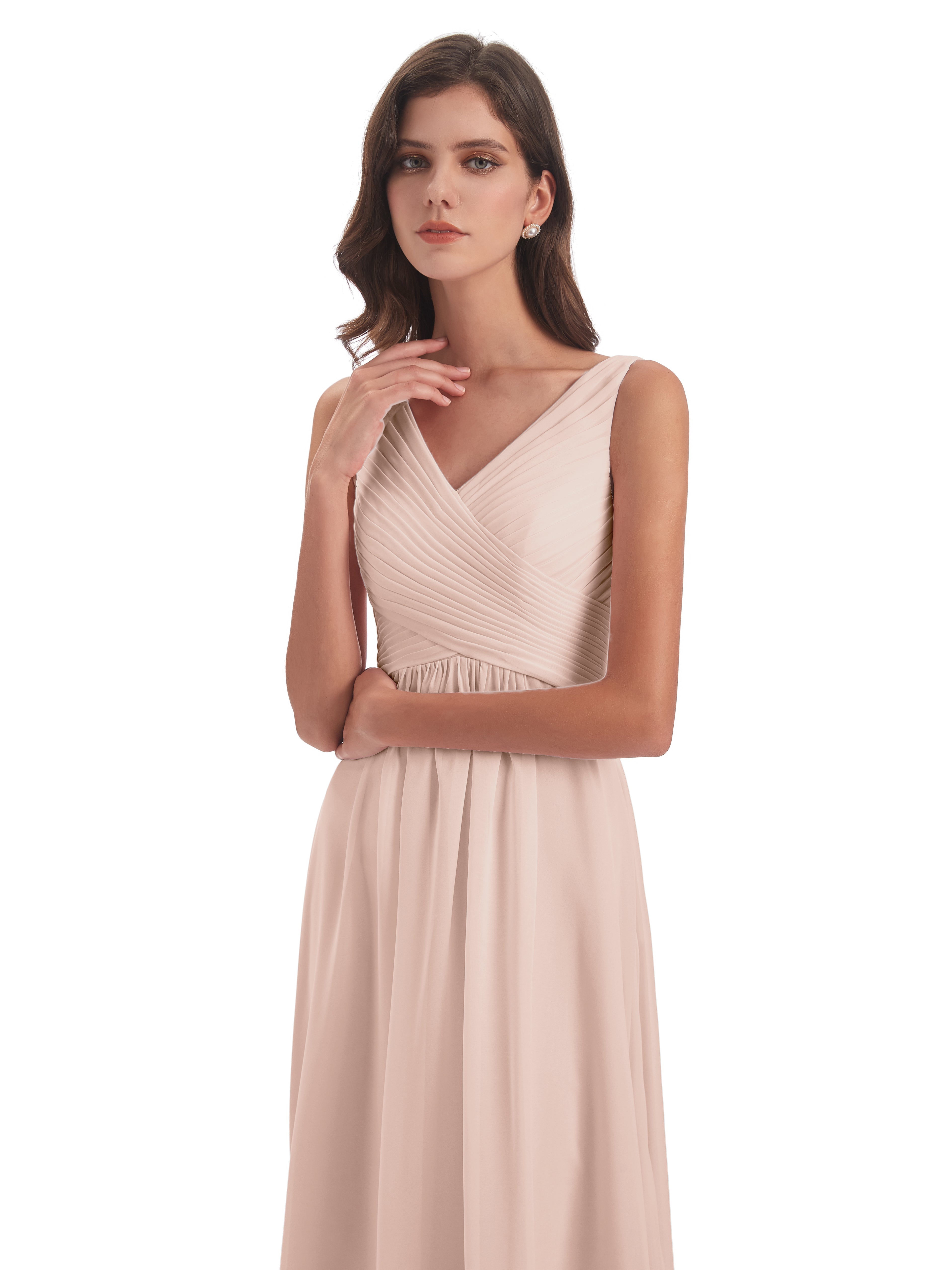 Robe De Demoiselle D'Honneur En Perles Col V Bretelle Mousseline Robes Demoiselle D'Honneur