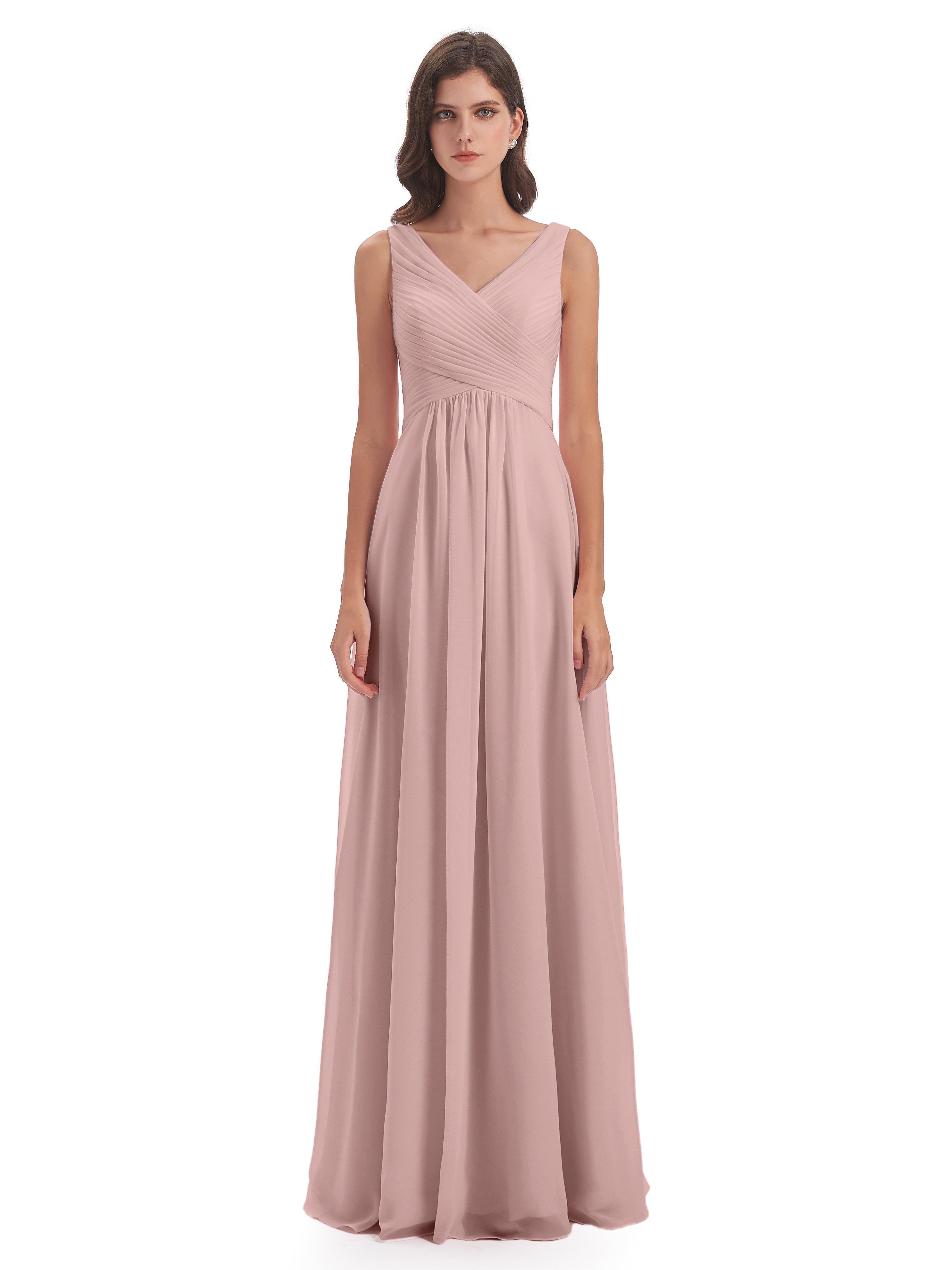 Robe Demoiselle D Honneur Rose Poudree Col V Bretelle Mousseline Robes Demoiselle D'Honneur