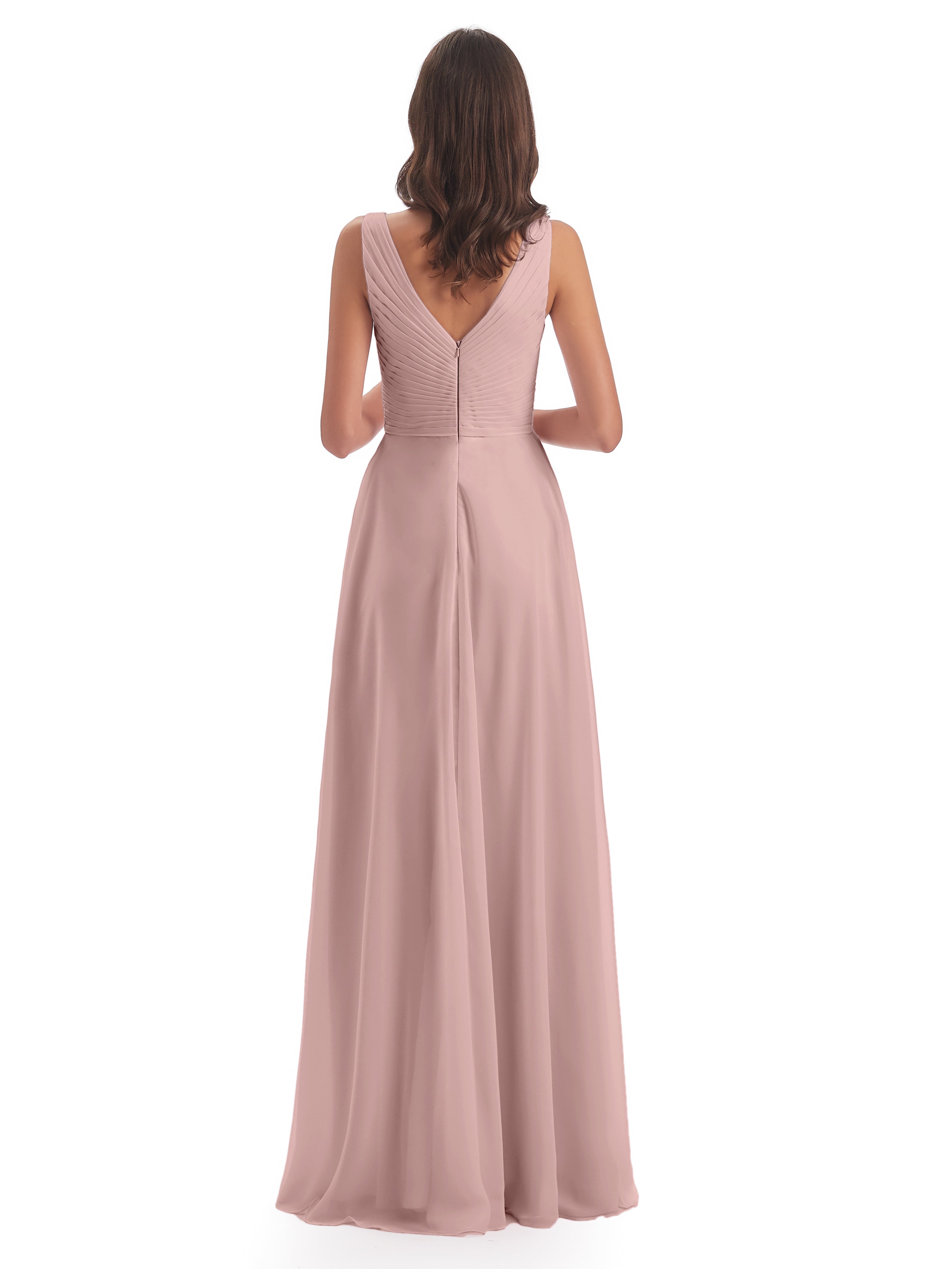 Robe Demoiselle D Honneur Rose Poudree Col V Bretelle Mousseline Robes Demoiselle D'Honneur