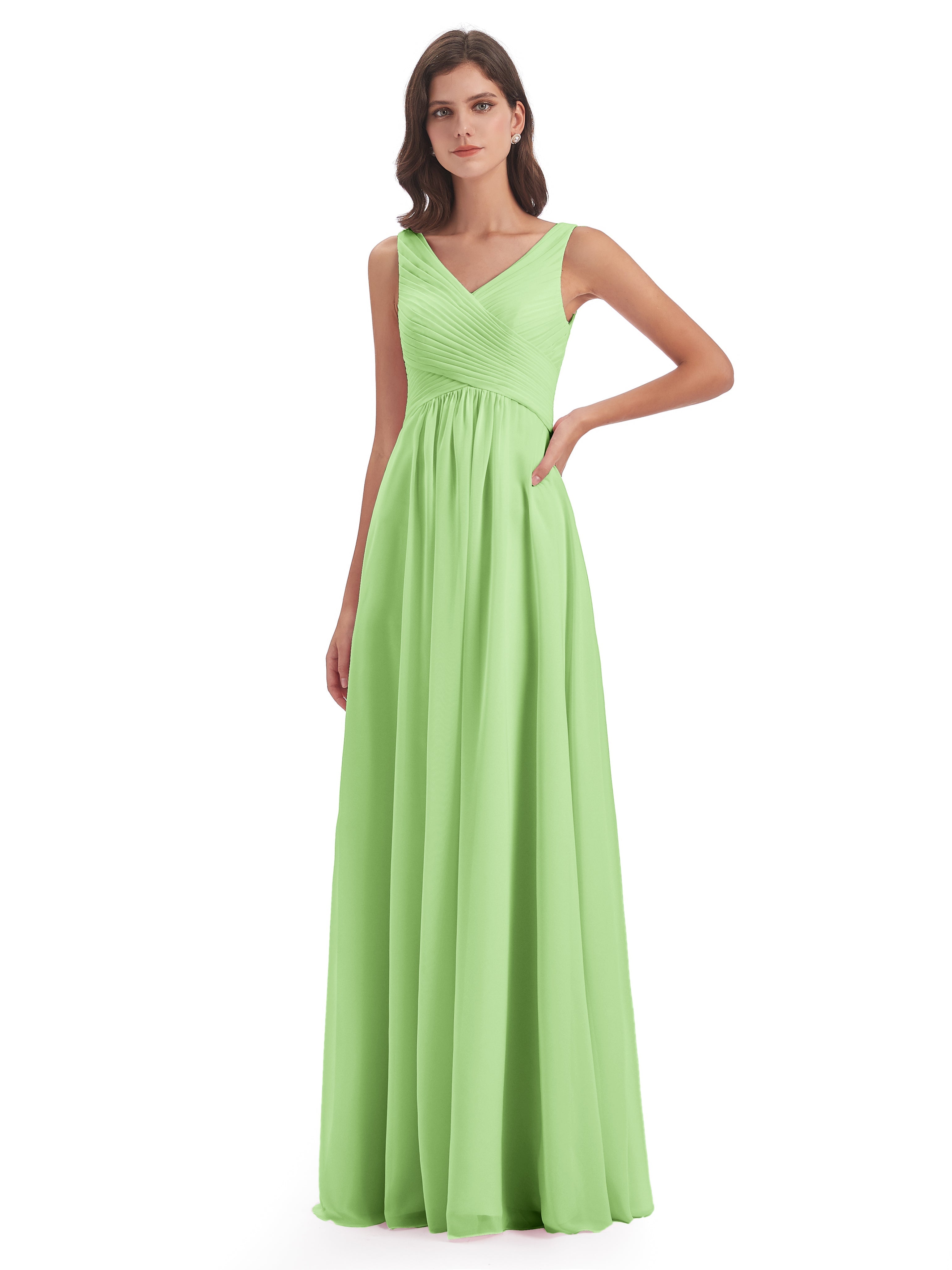 Robe Demoiselle Vert Sauge Col V Bretelle Mousseline Robes Demoiselle D'Honneur