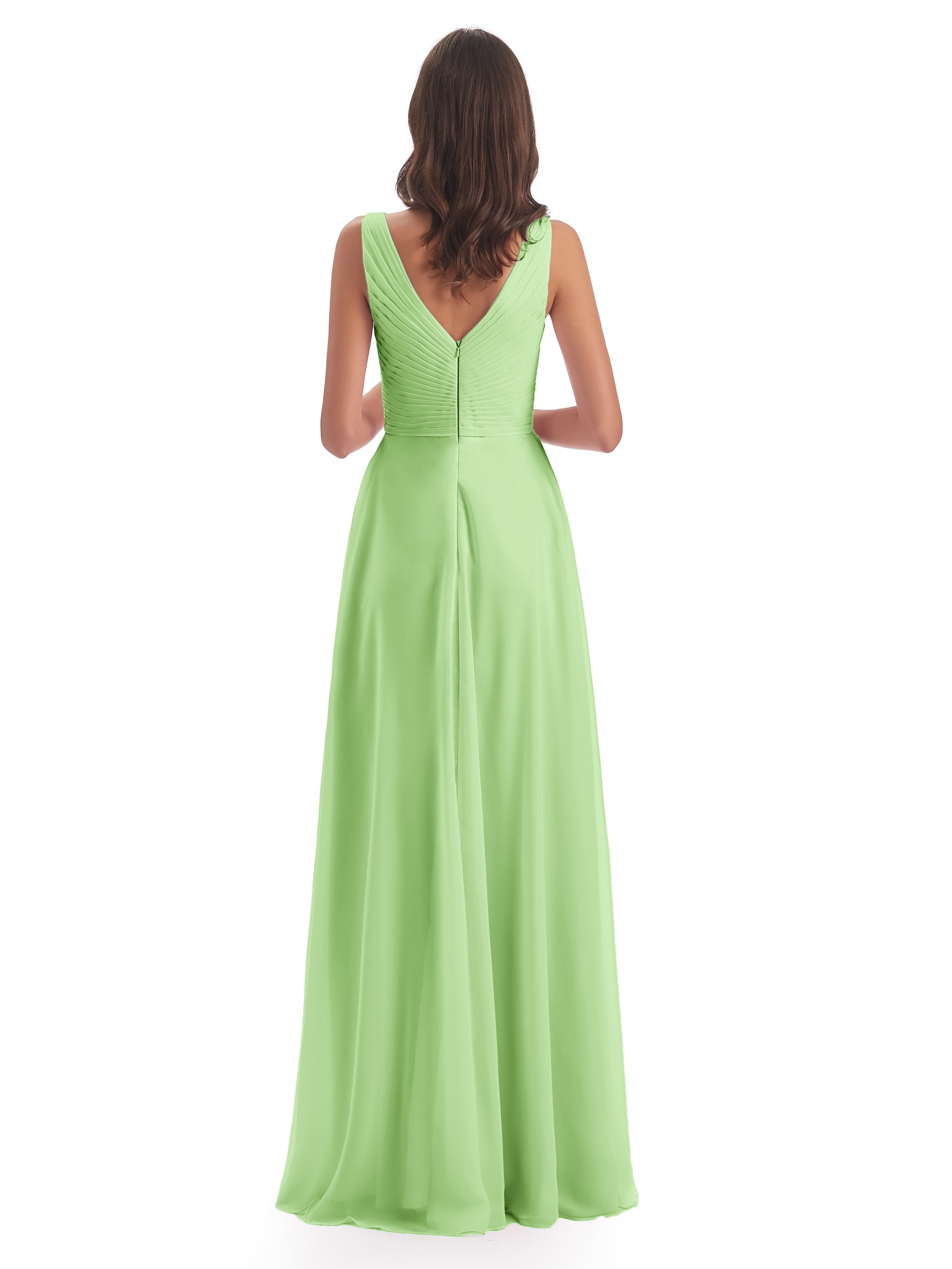 Robe Demoiselle Vert Sauge Col V Bretelle Mousseline Robes Demoiselle D'Honneur