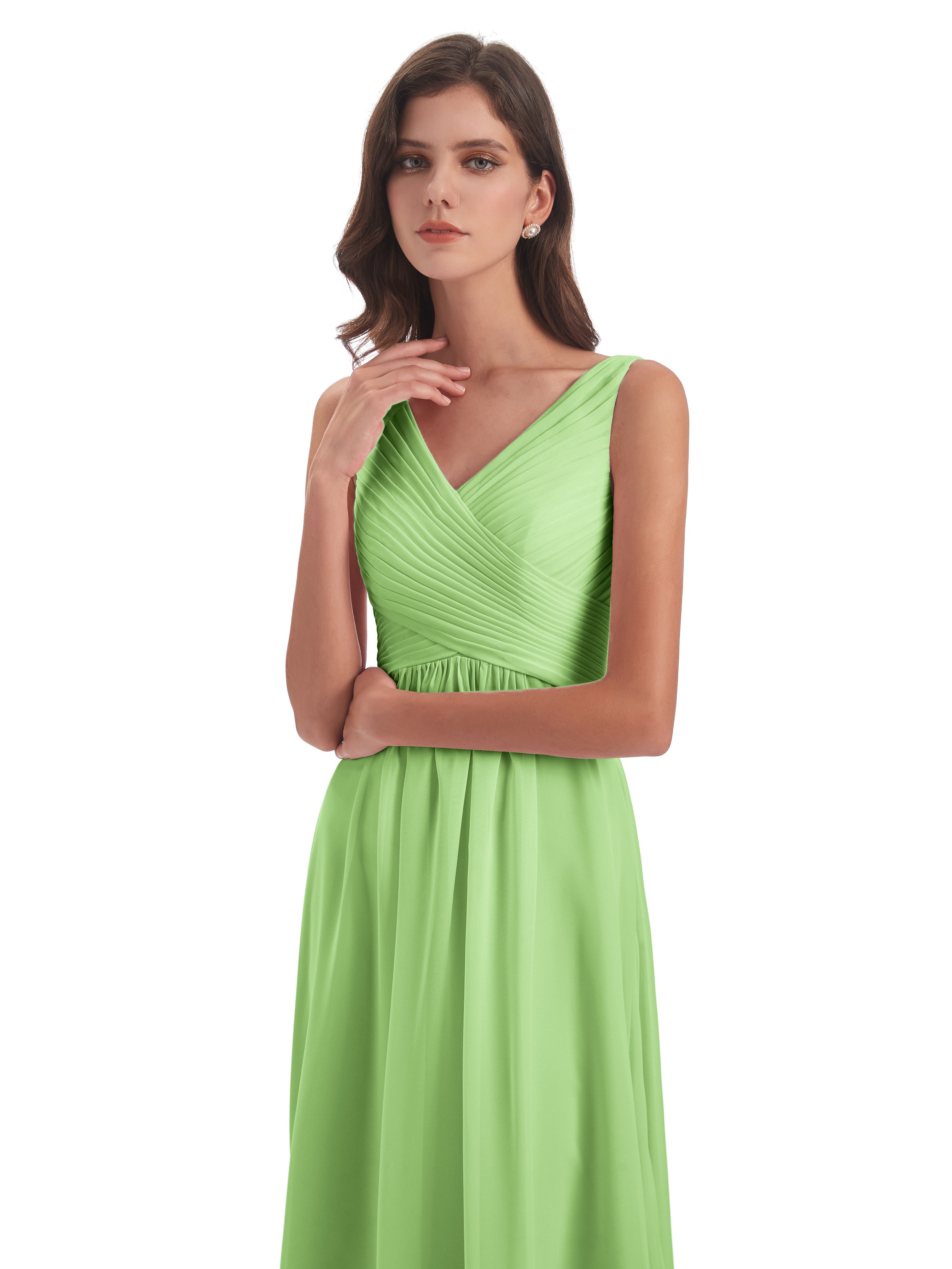 Robe Demoiselle Vert Sauge Col V Bretelle Mousseline Robes Demoiselle D'Honneur