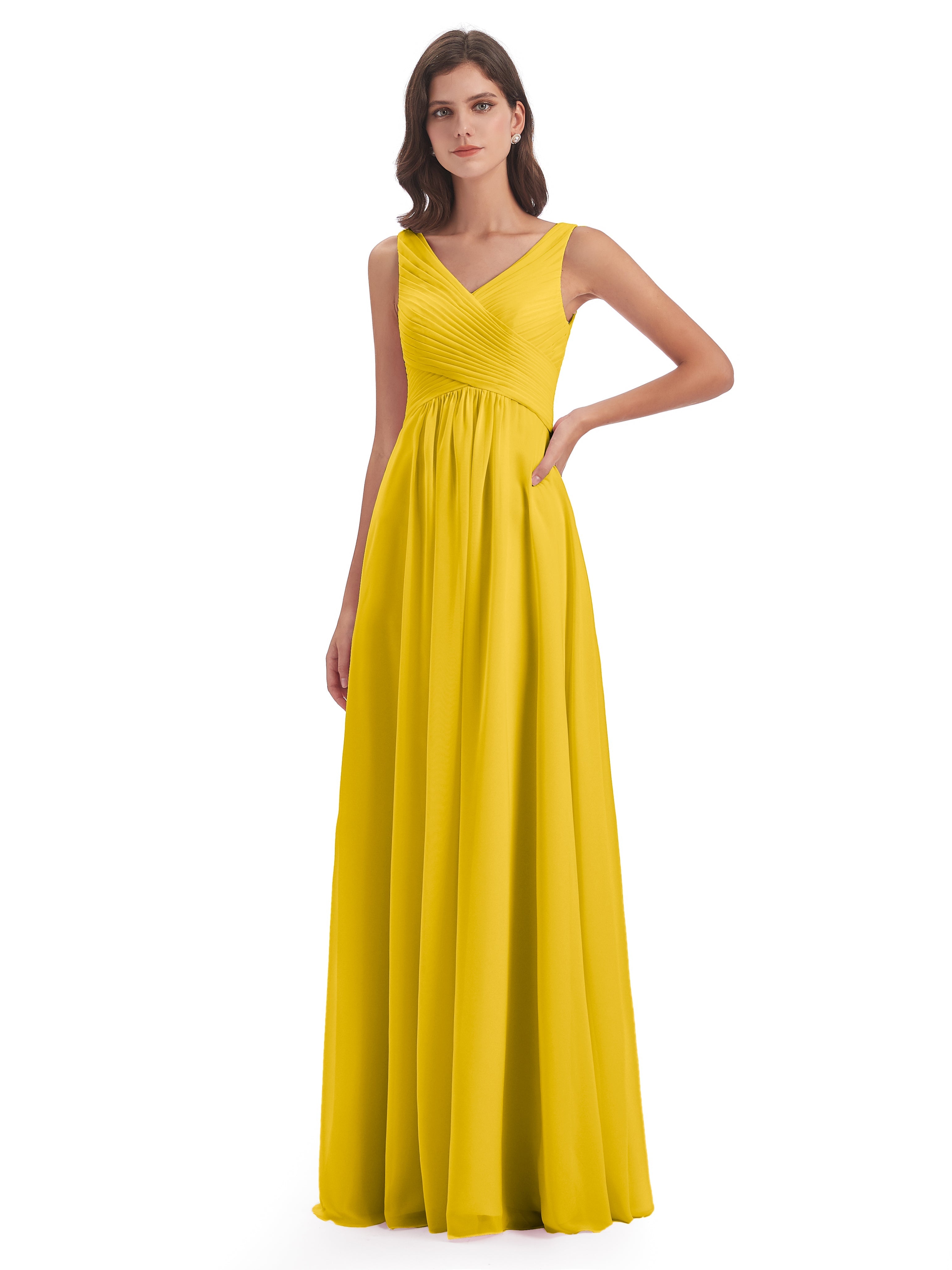 Robe De Demoiselle D'Honneur Souci Col V Bretelle Mousseline Robes Demoiselle D'Honneur