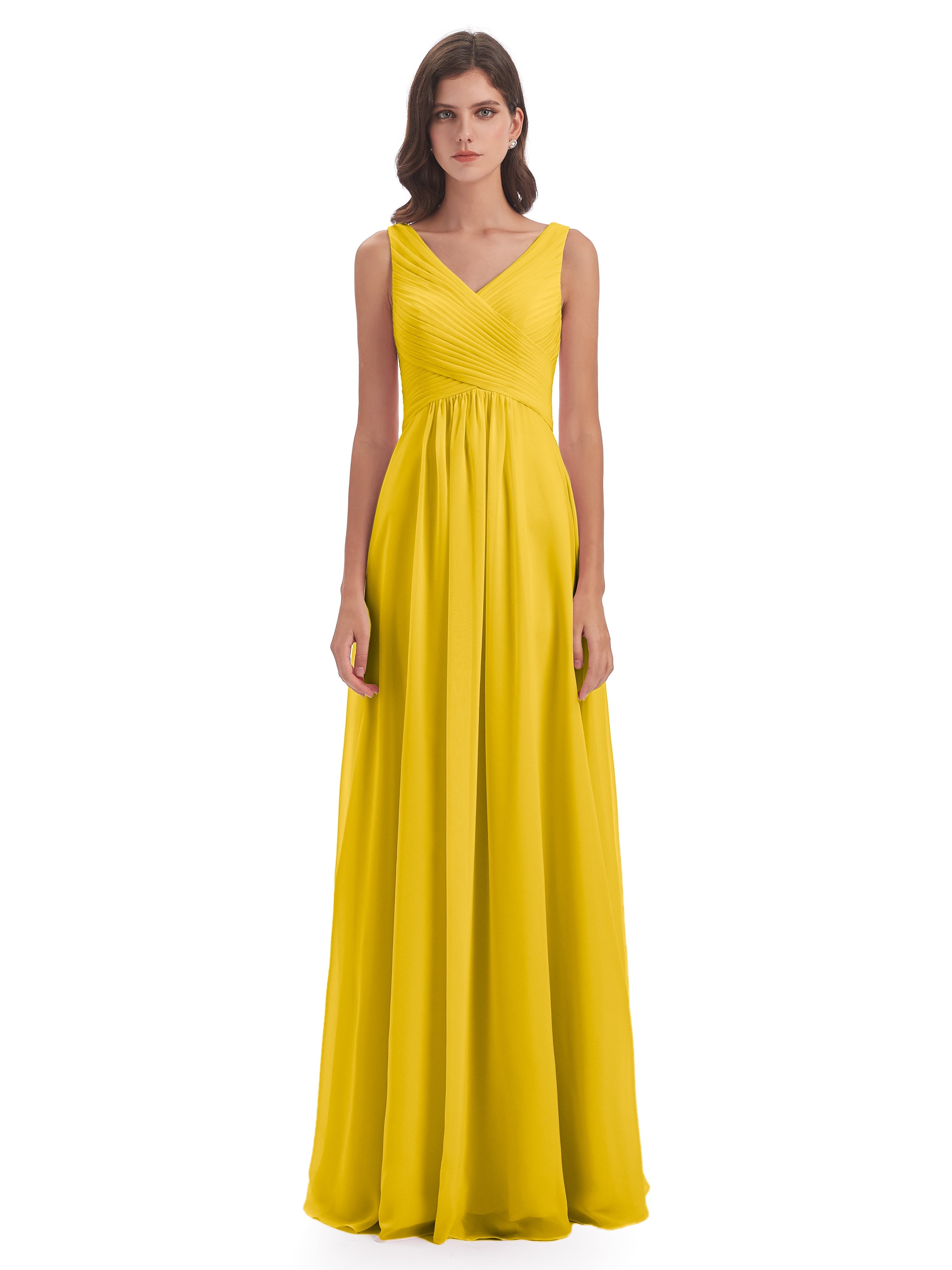 Robe De Demoiselle D'Honneur Souci Col V Bretelle Mousseline Robes Demoiselle D'Honneur