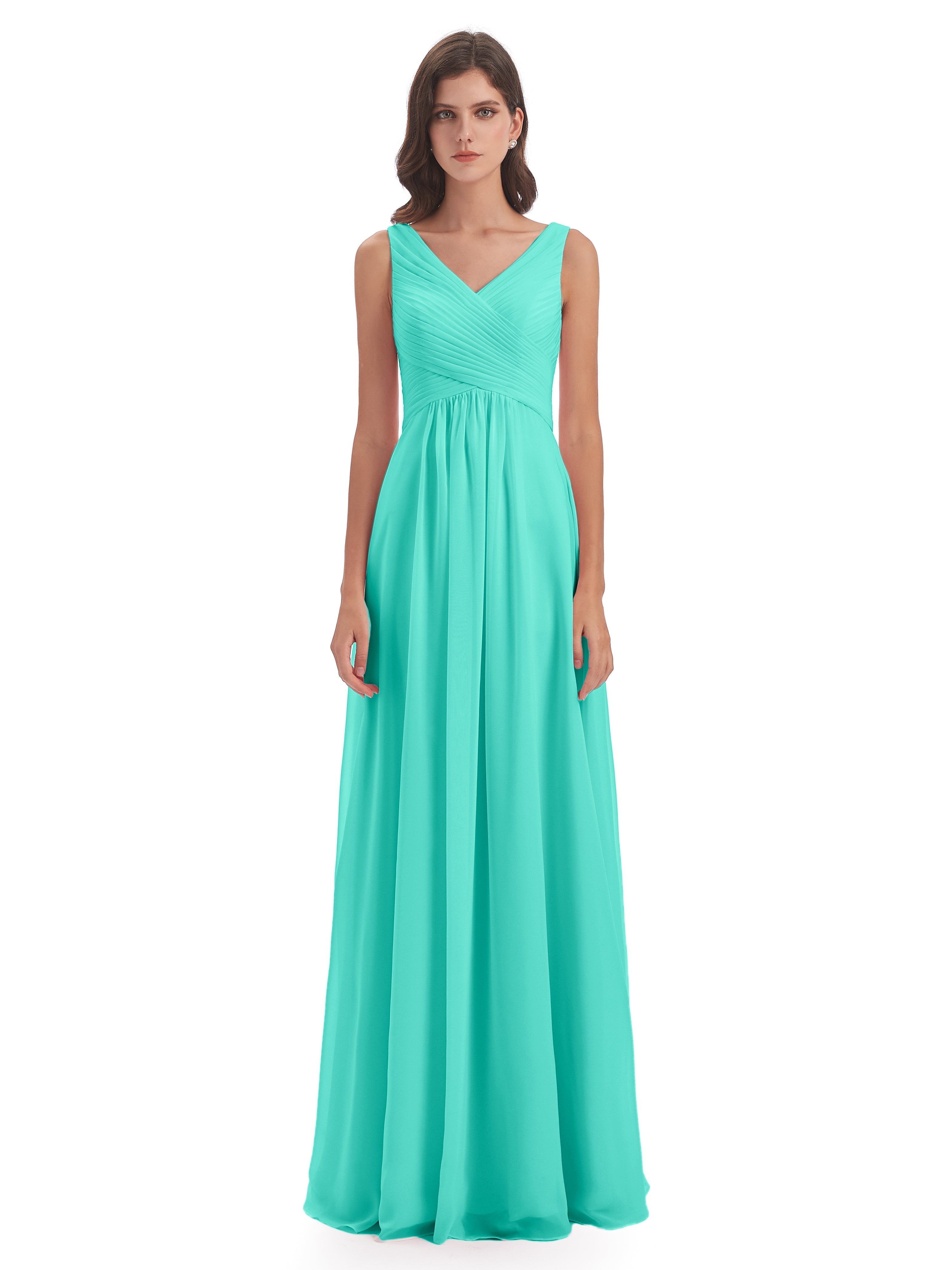 Robes De Demoiselle D'Honneur Spa Col V Bretelle Mousseline Robes Demoiselle D'Honneur