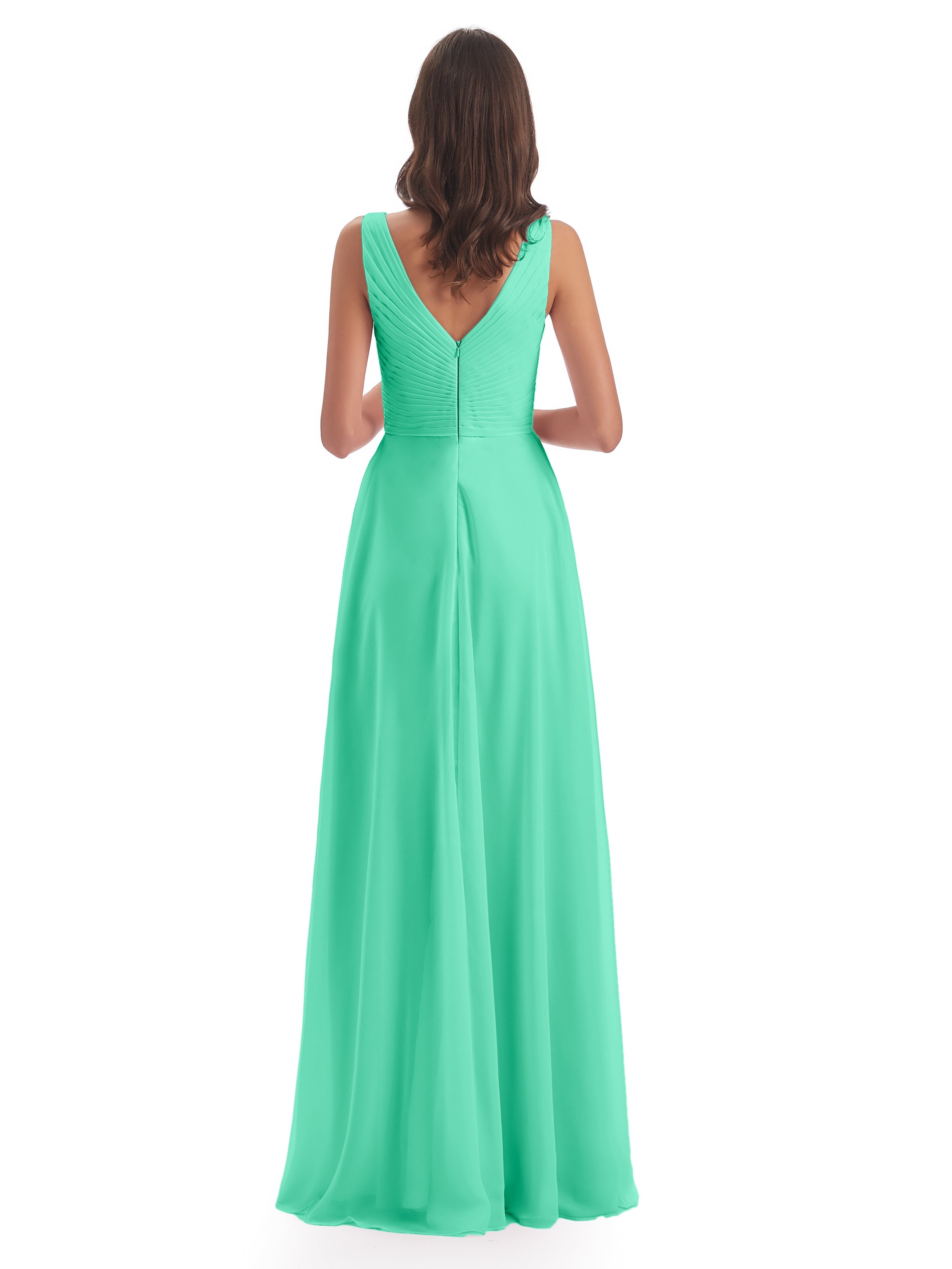 Robe Demoiselle D Honneur Bleu Turquoise Col V Bretelle Mousseline Robes Demoiselle D'Honneur