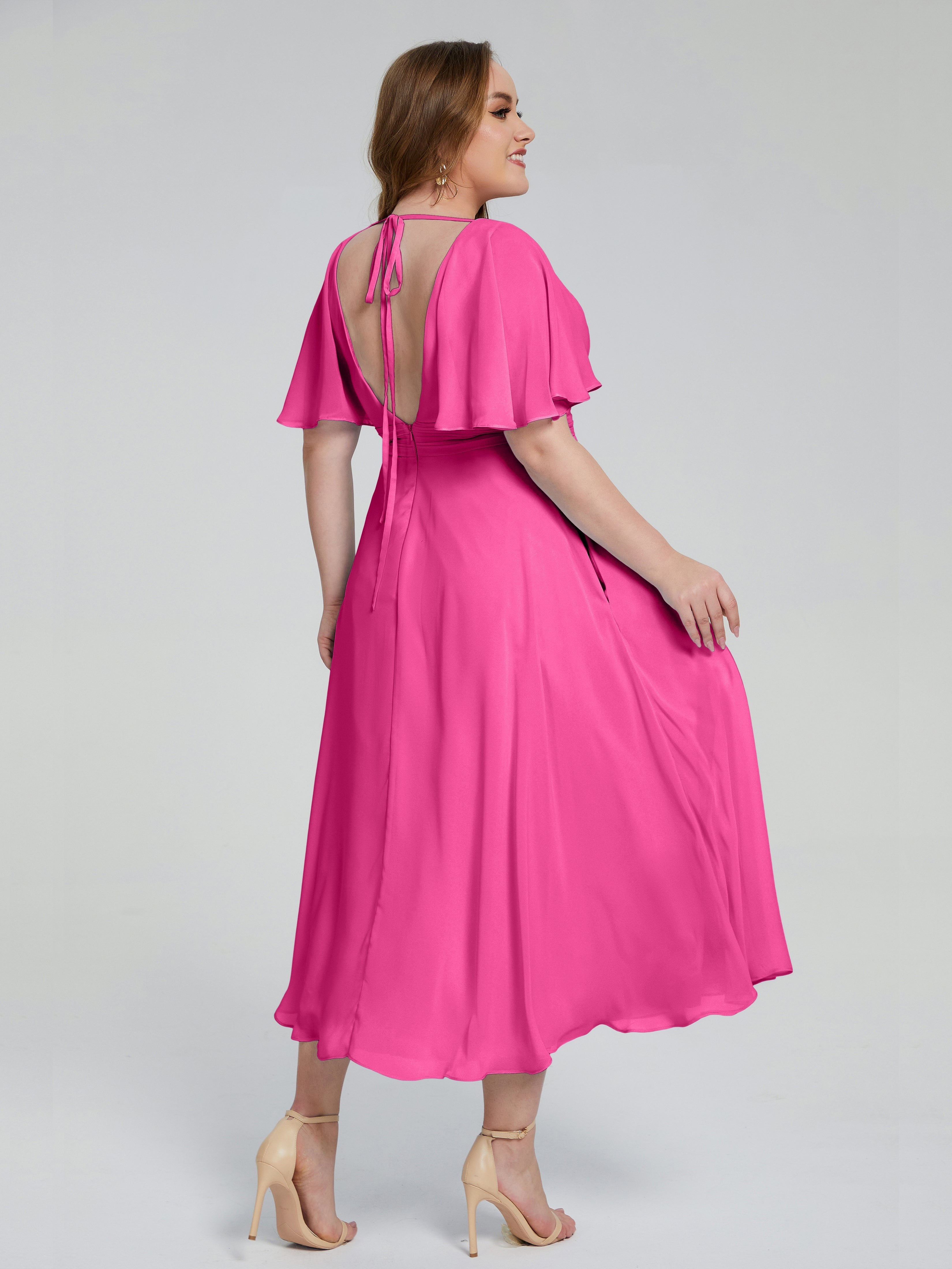Robe Demoiselle D Honneur Azalée Dos Nu Longueur De Thé Mousseline Robes Demoiselle D'Honneur Grande Taille