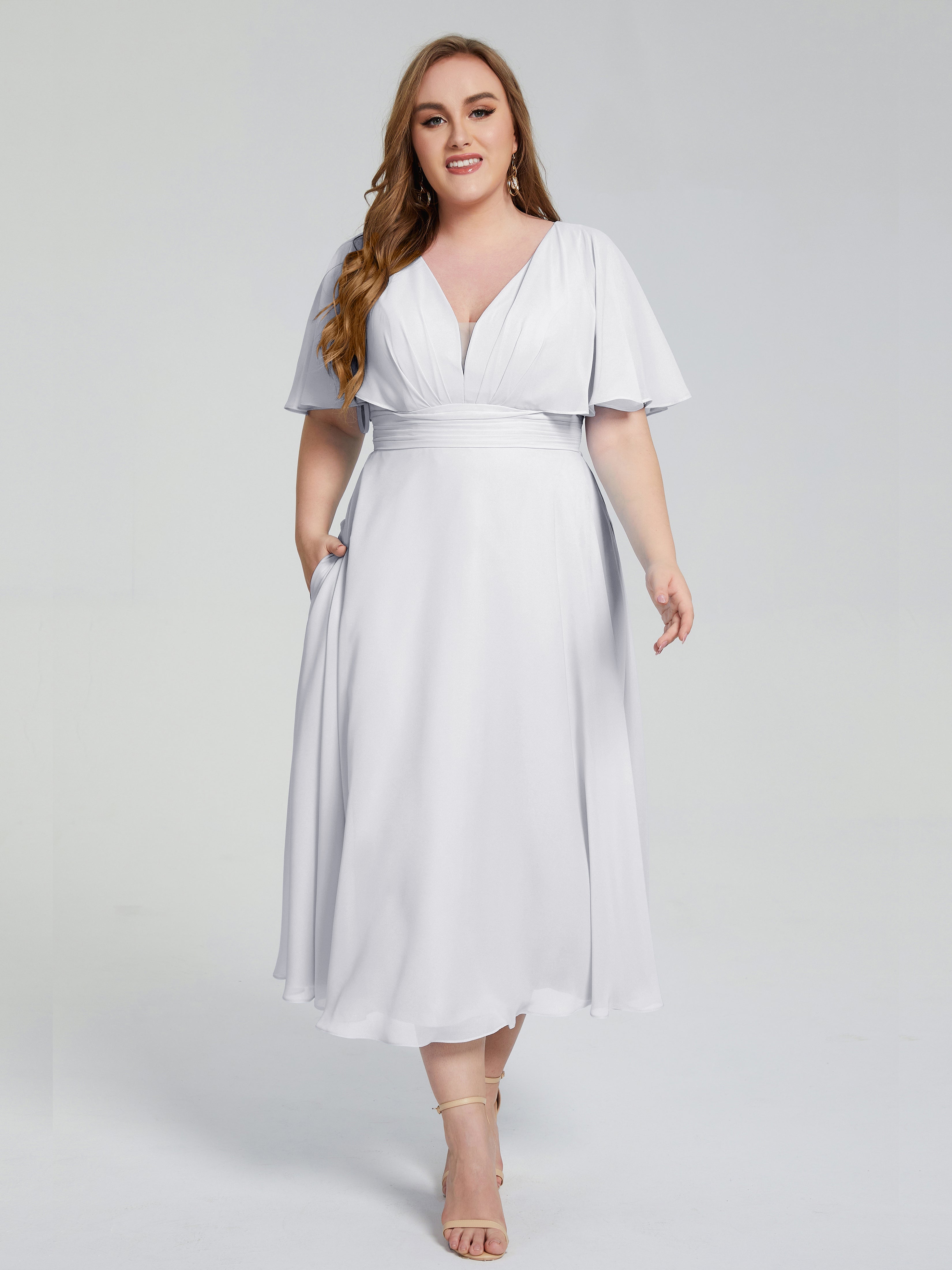 Toutes Les Robes De Demoiselle D'Honneur Blanches Dos Nu Longueur De Thé Mousseline Robes Demoiselle D'Honneur Grande Taille