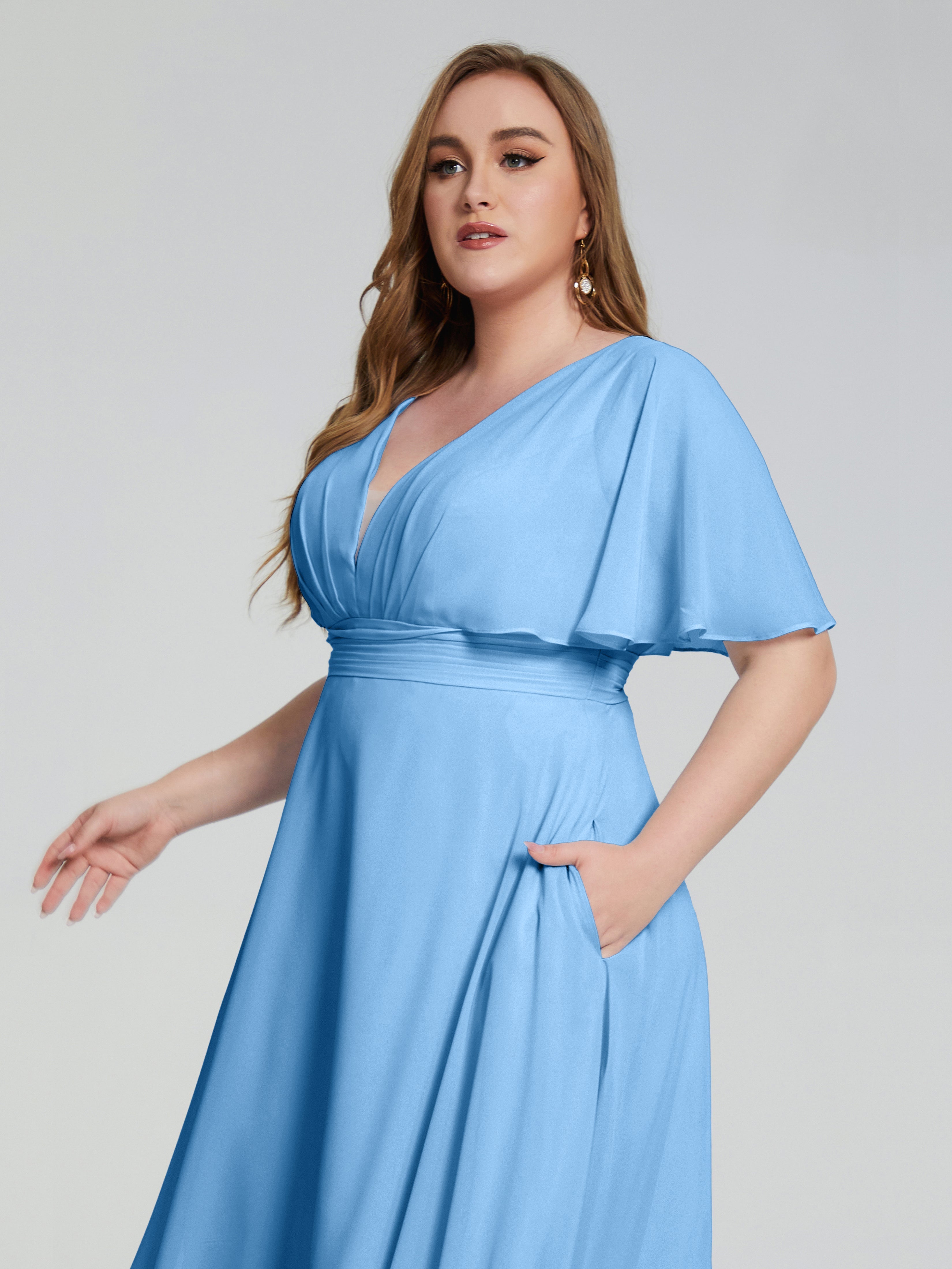 Robe Bleue Demoiselle D Honneur Dos Nu Longueur De Thé Mousseline Robes Demoiselle D'Honneur Grande Taille