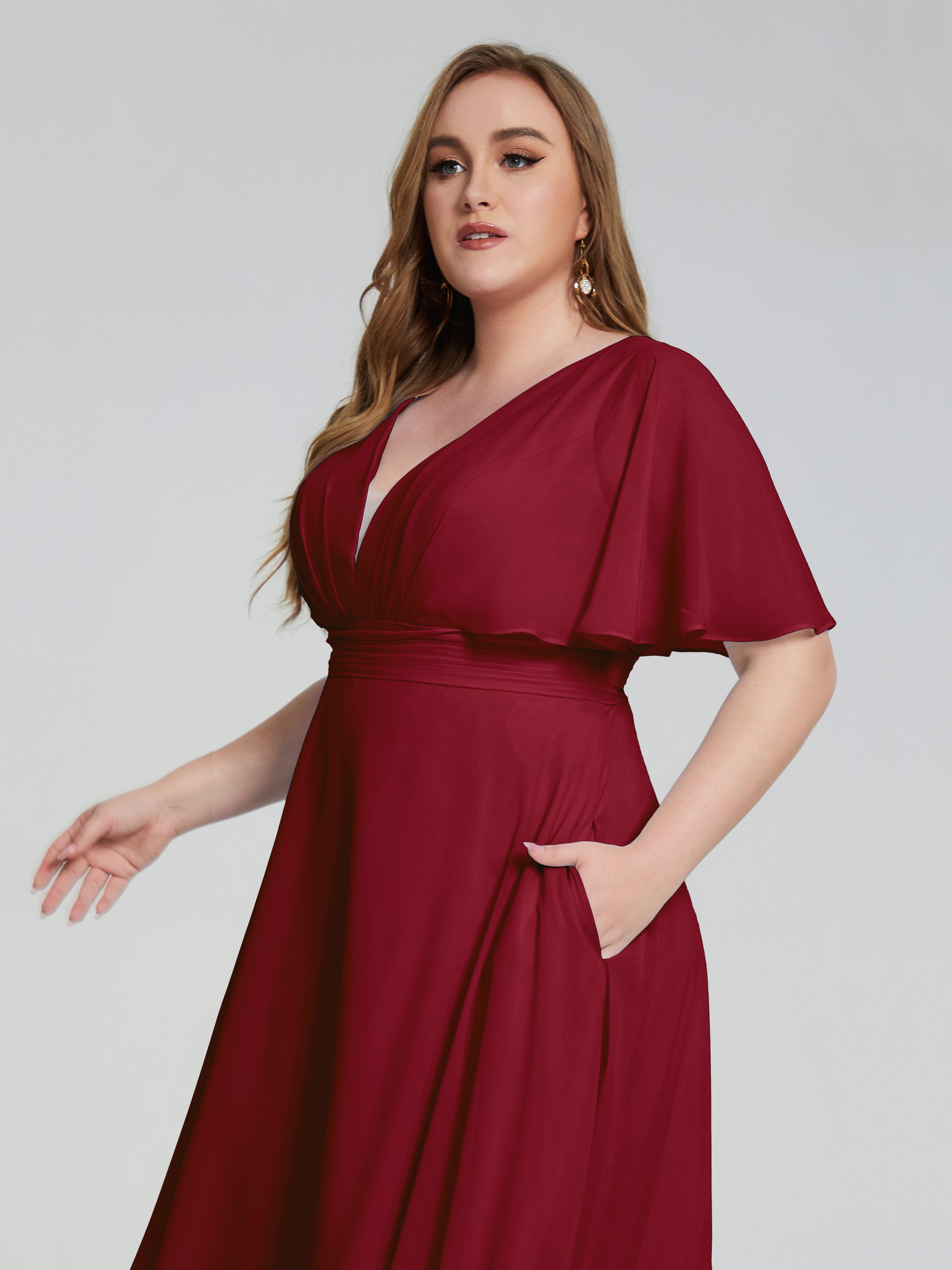 Robes De Demoiselle D'Honneur Bordeaux Dos Nu Longueur De Thé Mousseline Robes Demoiselle D'Honneur Grande Taille