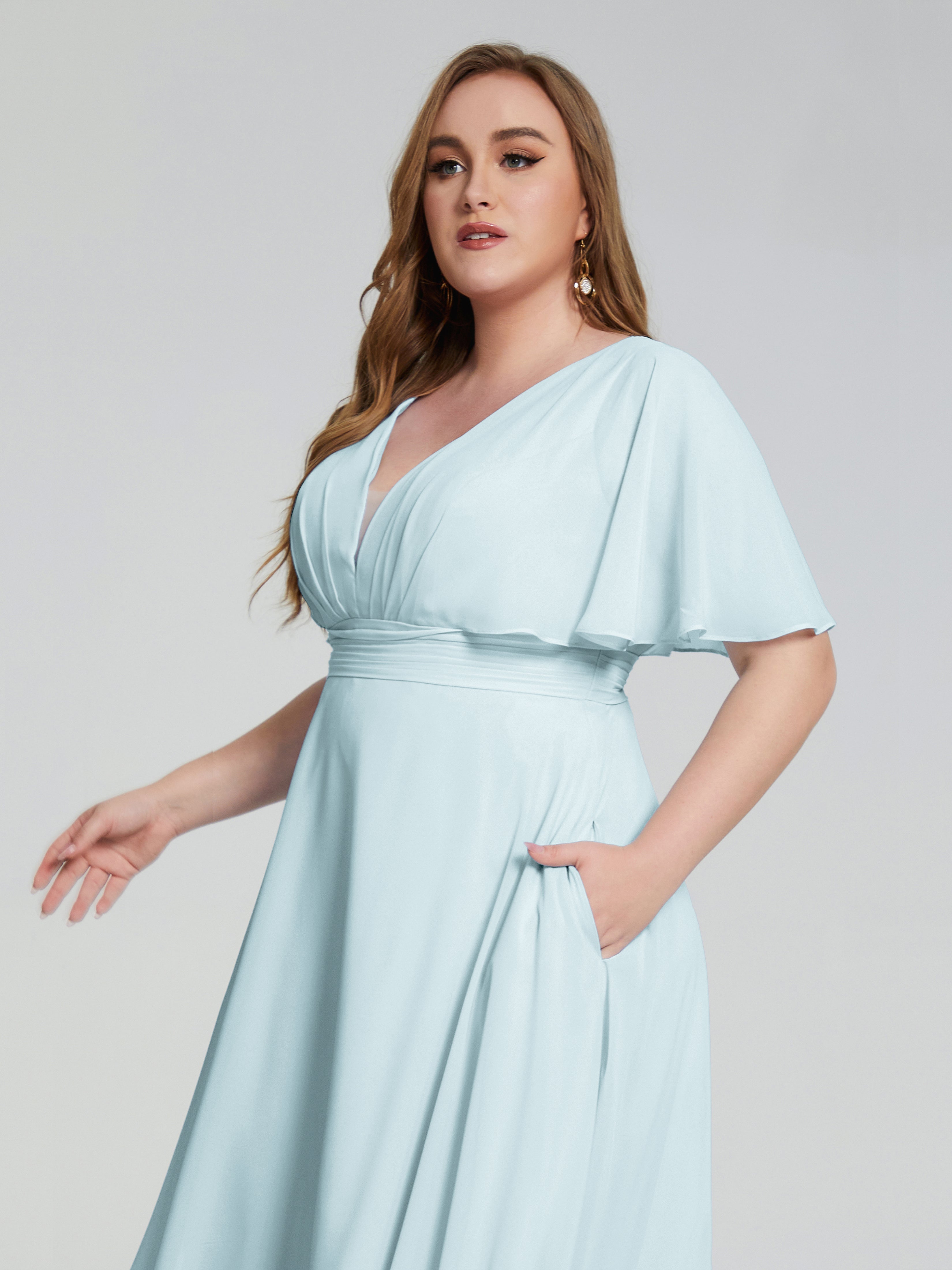 Robe De Demoiselle D'Honneur Brume Dos Nu Longueur De Thé Mousseline Robes Demoiselle D'Honneur Grande Taille