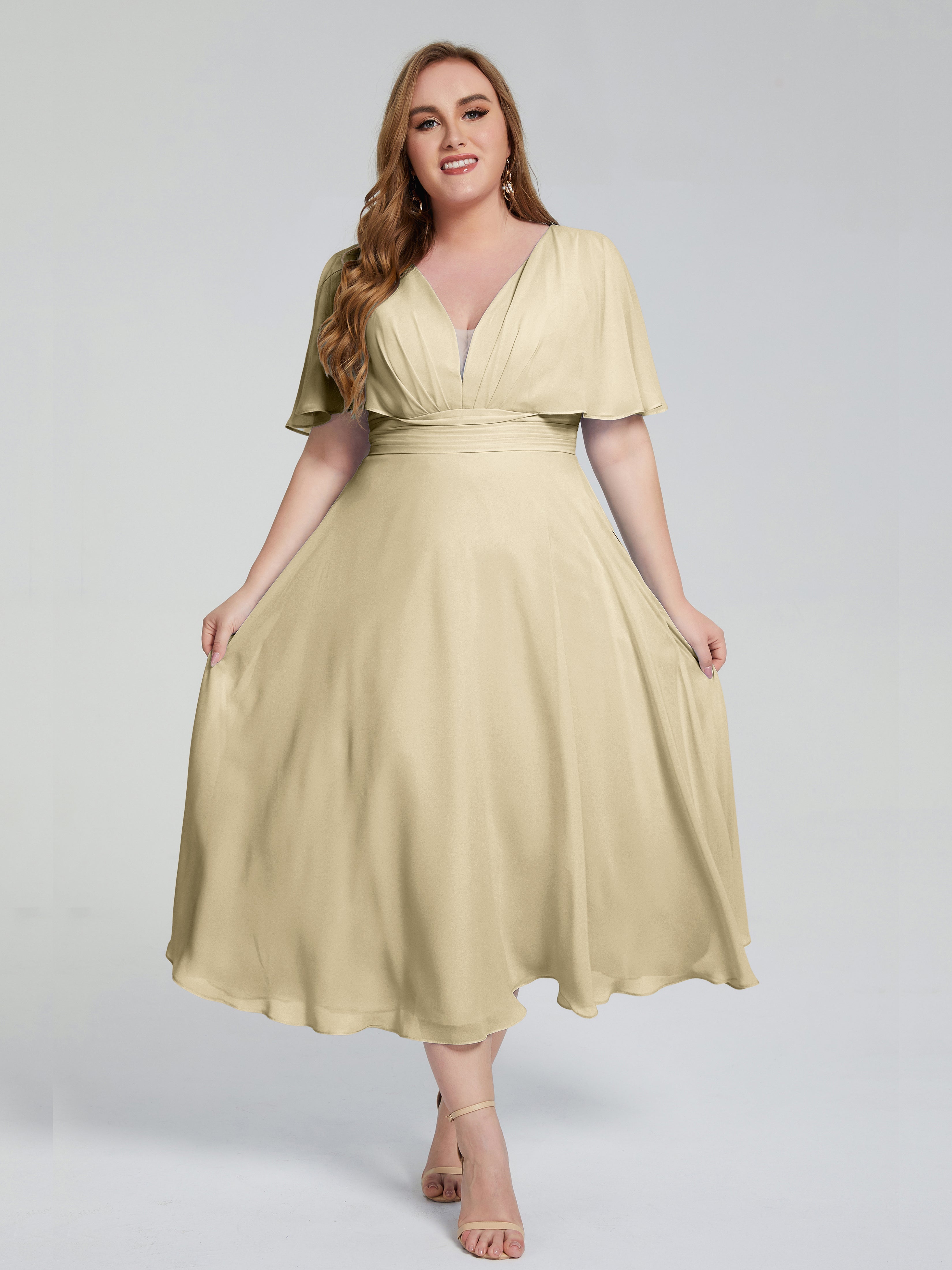 Robe Demoiselle D Honneur Champagne Dos Nu Longueur Mousseline Robes Demoiselle D'Honneur Grande Taille