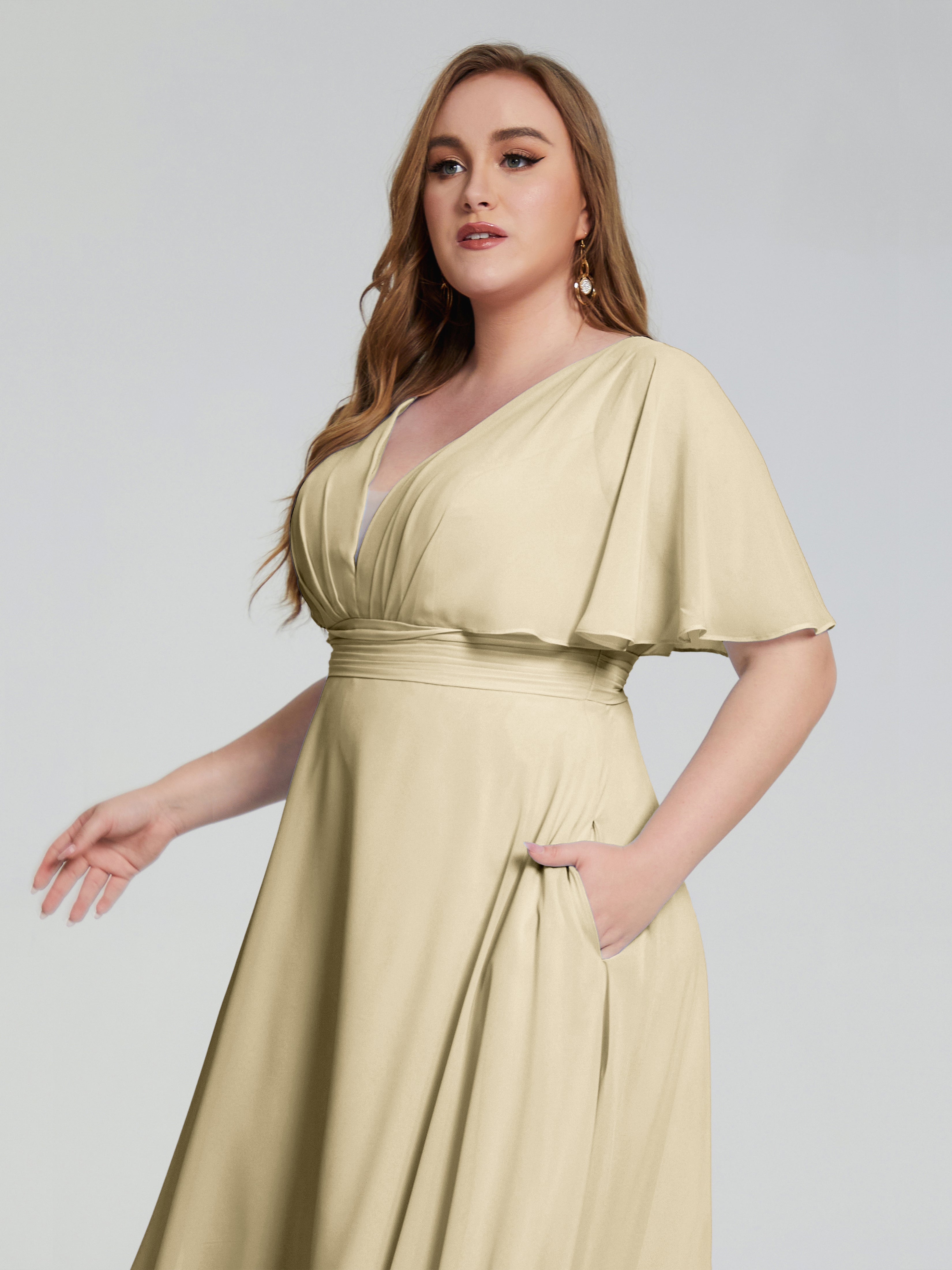 Robe Demoiselle D Honneur Champagne Dos Nu Longueur Mousseline Robes Demoiselle D'Honneur Grande Taille