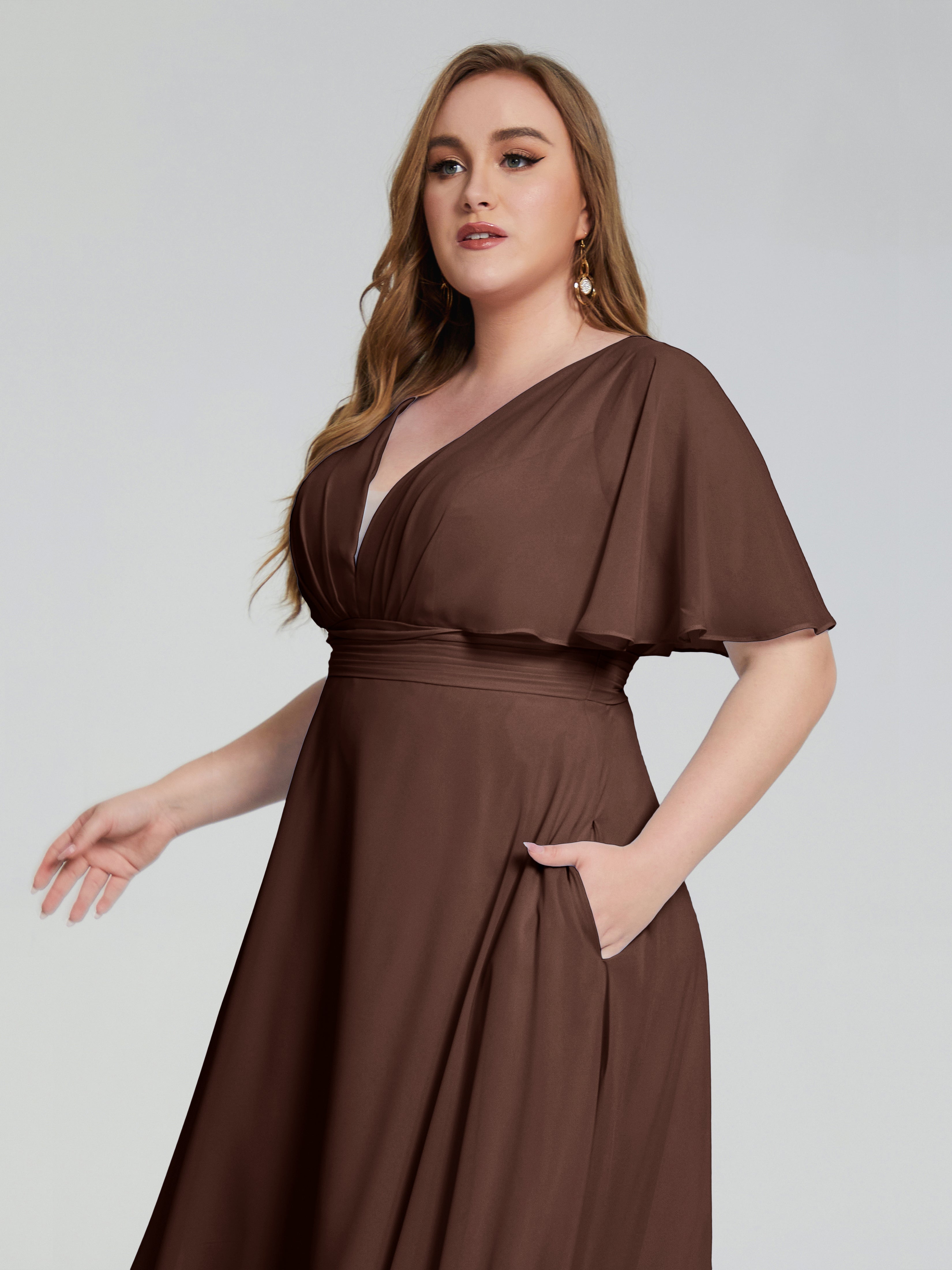 Robe Marron Chocolat Demoiselle D Honneur Dos Nu Longueur De Thé Mousseline Robes Demoiselle D'Honneur Grande Taille