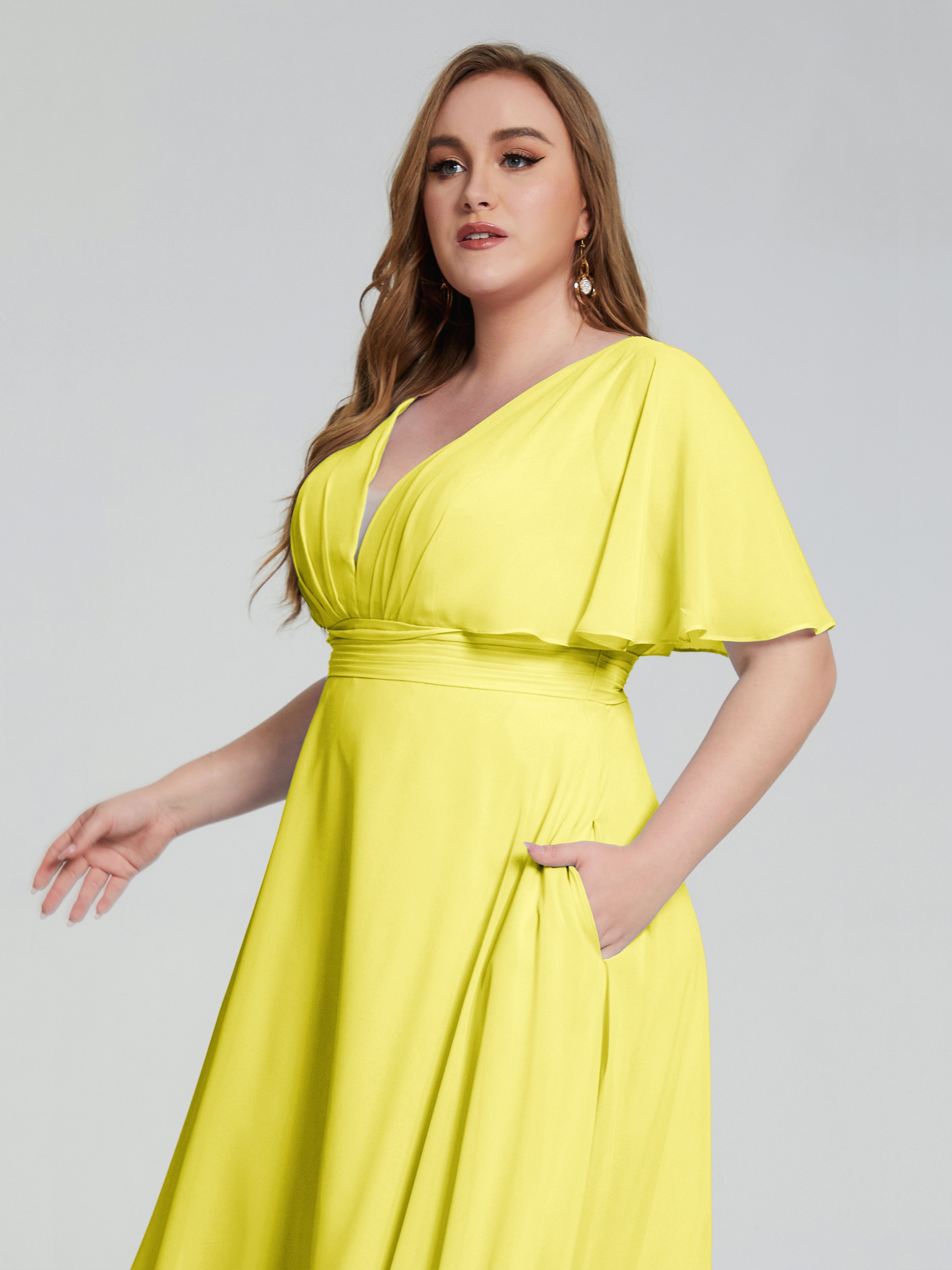 Robes De Demoiselle D'Honneur Citron Dos Nu Longueur De Thé Mousseline Robes Demoiselle D'Honneur Grande Taille