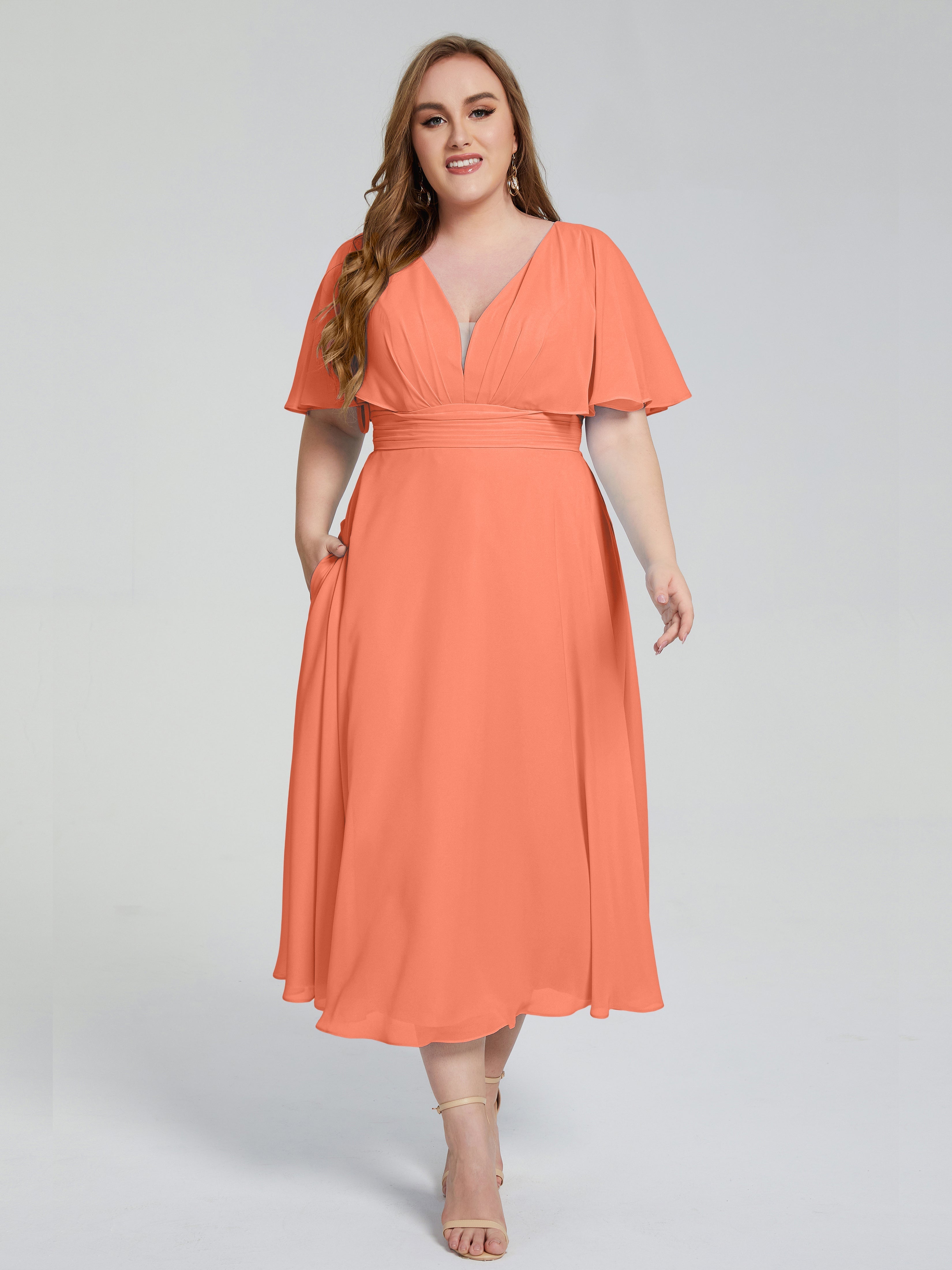 Robes De Demoiselle D'Honneur Coucher De Soleil Dos Nu Mousseline Robes Demoiselle D'Honneur Grande Taille