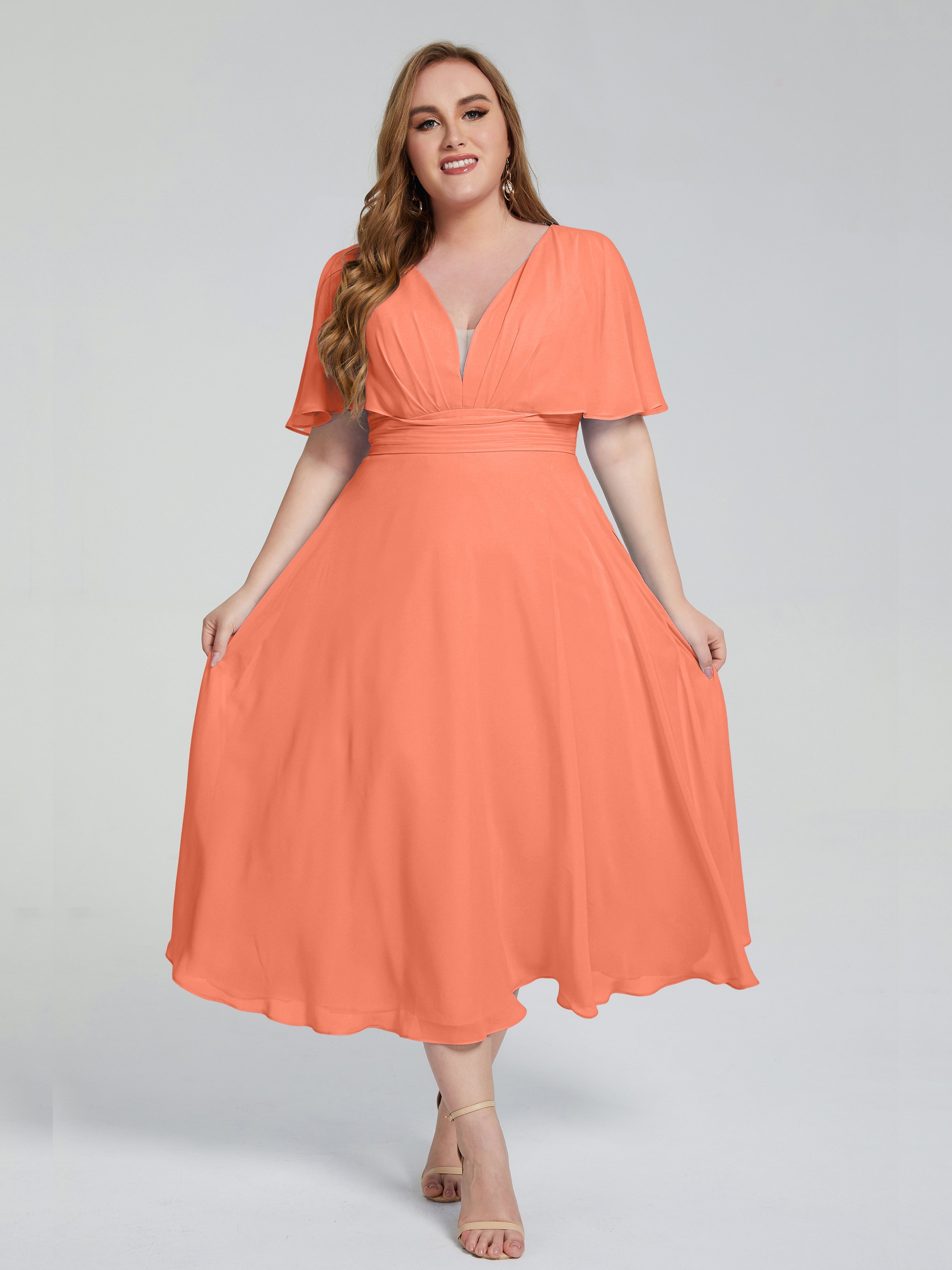 Robes De Demoiselle D'Honneur Coucher De Soleil Dos Nu Mousseline Robes Demoiselle D'Honneur Grande Taille