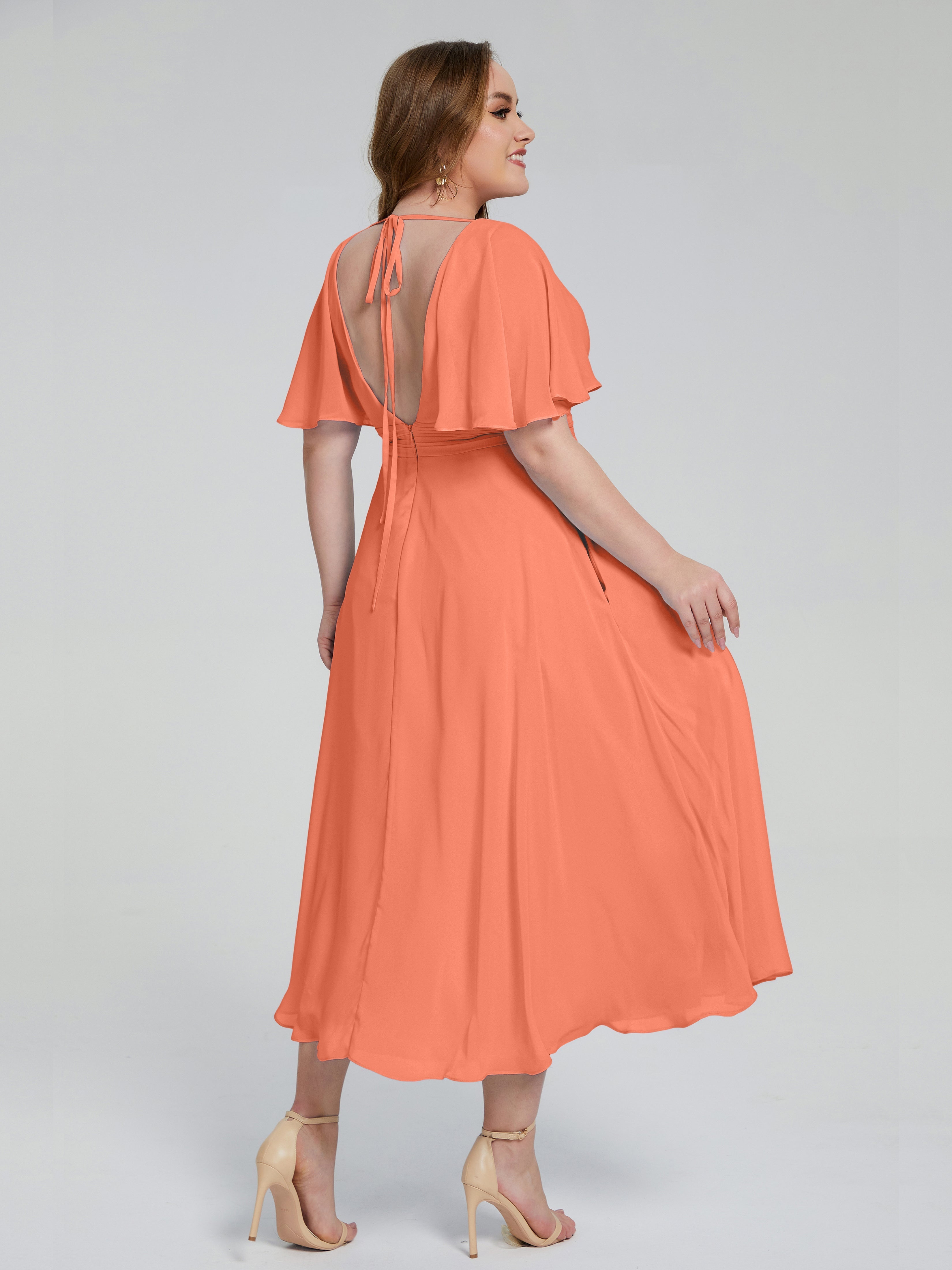 Robes De Demoiselle D'Honneur Coucher De Soleil Dos Nu Mousseline Robes Demoiselle D'Honneur Grande Taille