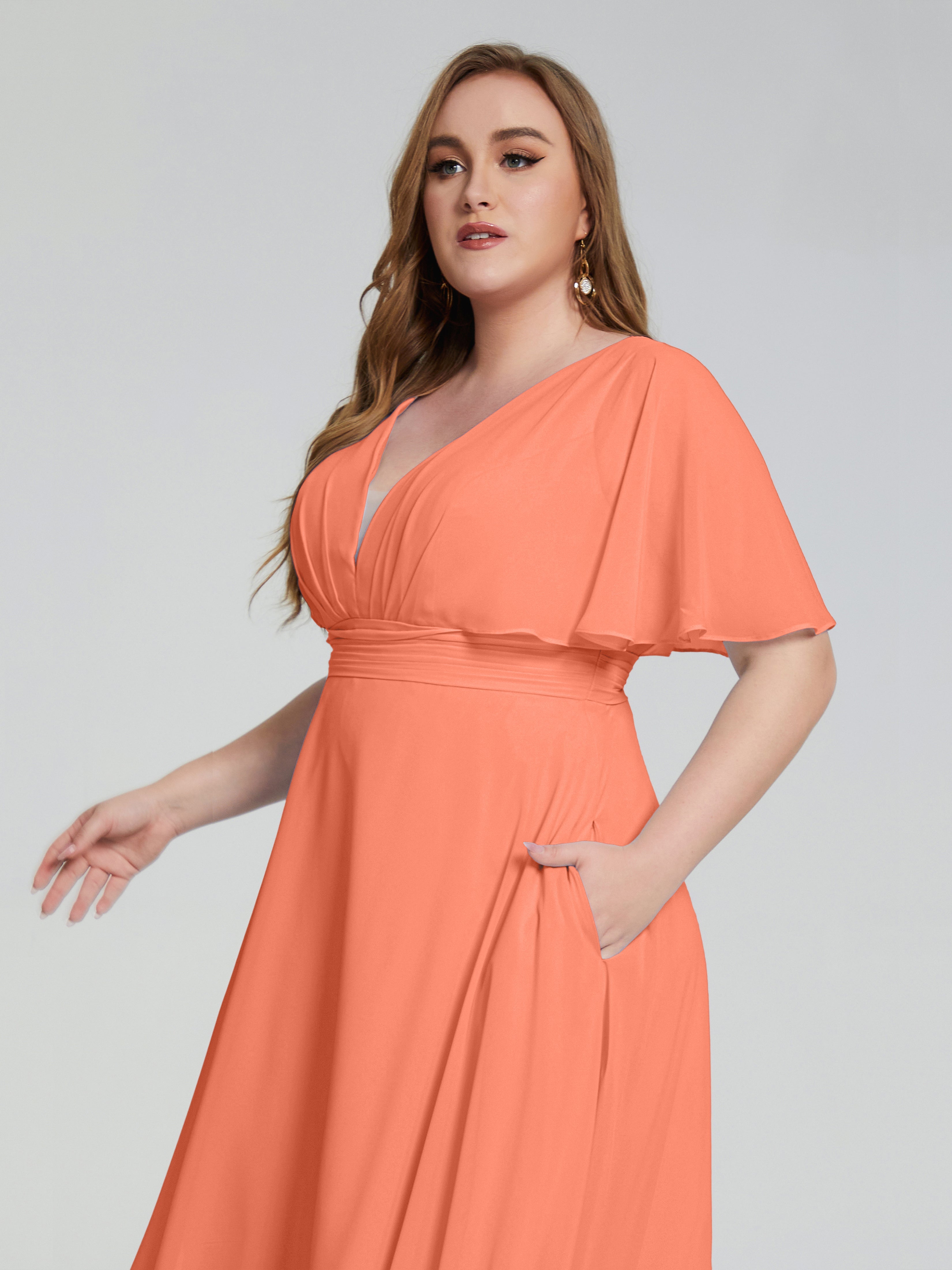 Robes De Demoiselle D'Honneur Coucher De Soleil Dos Nu Mousseline Robes Demoiselle D'Honneur Grande Taille