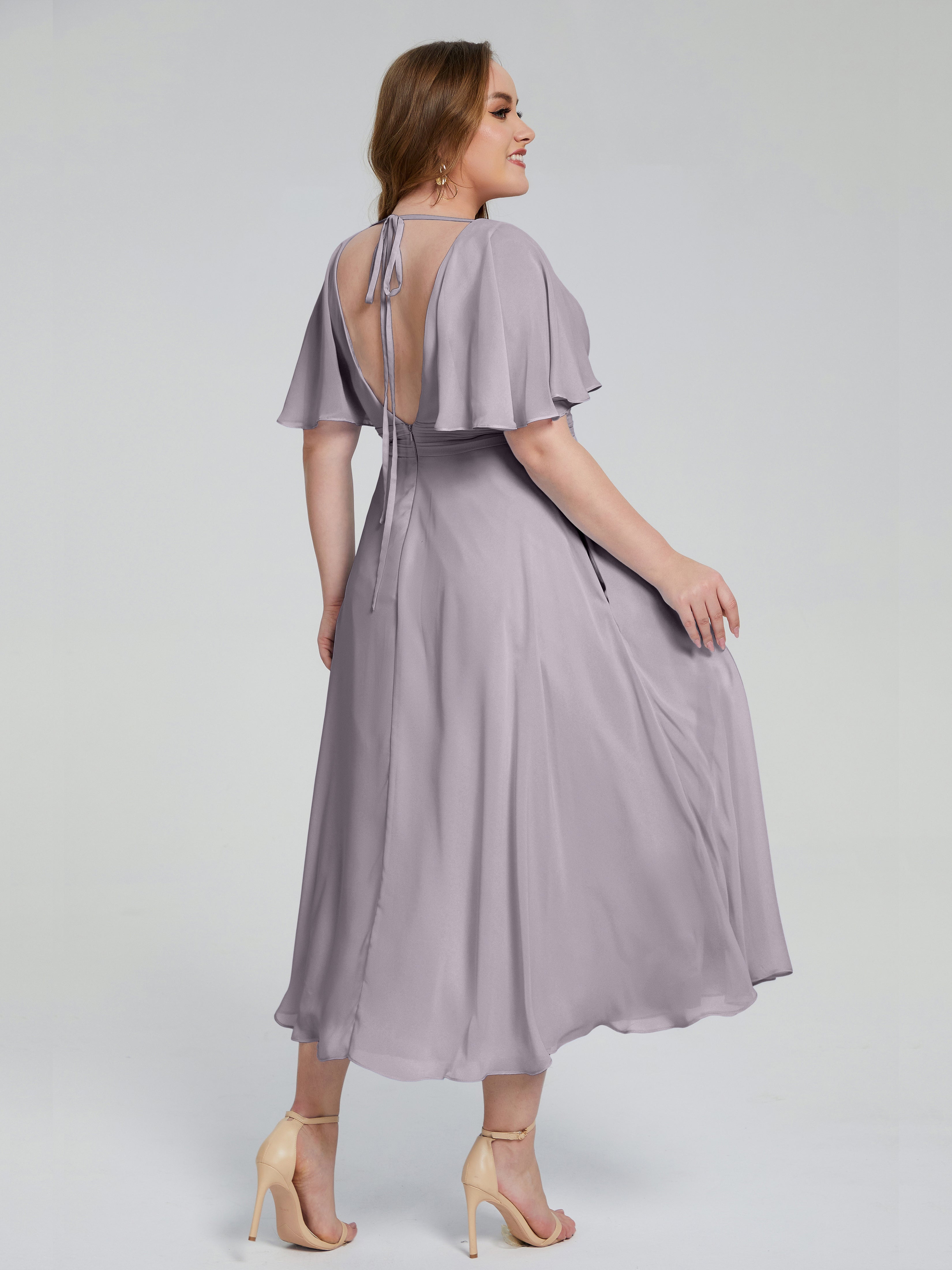 Robes De Demoiselle D'Honneur Crépuscule Dos Nu Mousseline Robes Demoiselle D'Honneur Grande Taille