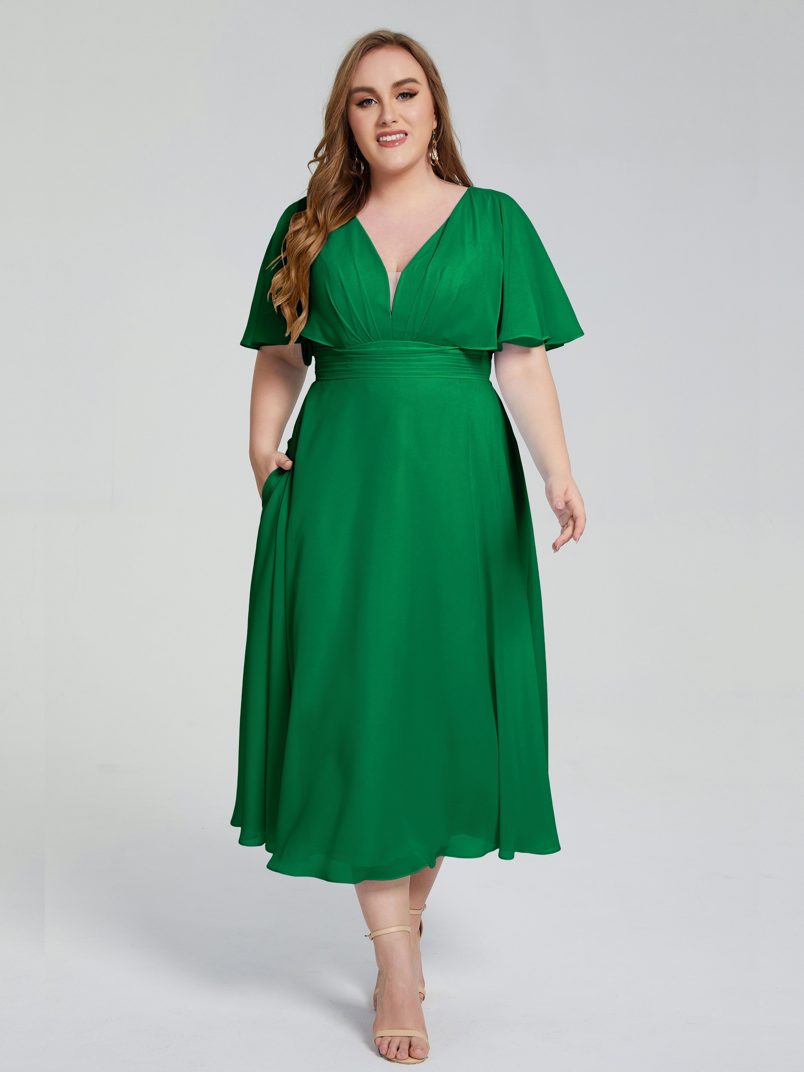 Robe Demoiselle D Honneur Vert Émeraude Dos Nu Mousseline Robes Demoiselle D'Honneur Grande Taille