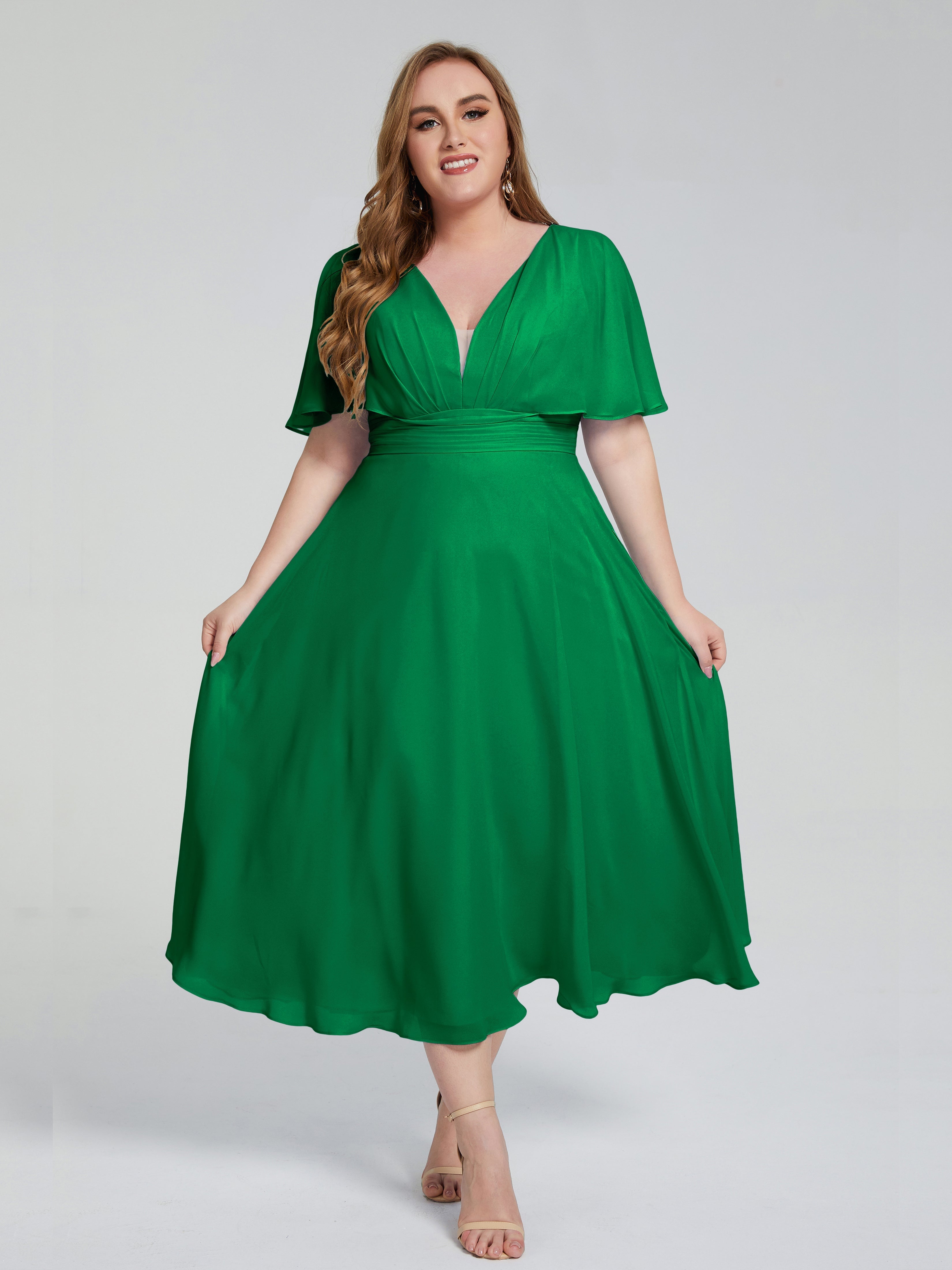 Robe Demoiselle D Honneur Vert Émeraude Dos Nu Mousseline Robes Demoiselle D'Honneur Grande Taille