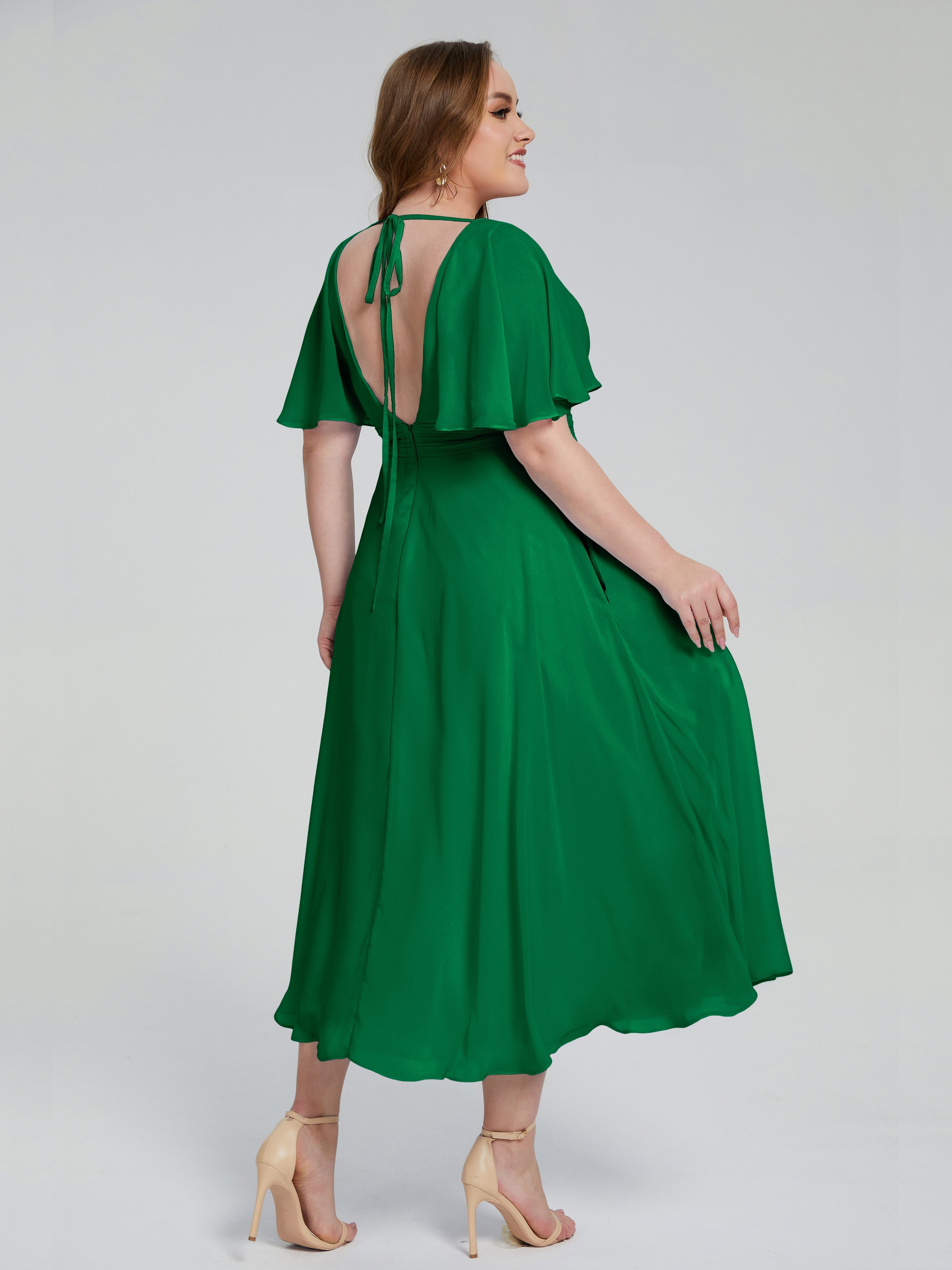 Robe Demoiselle D Honneur Vert Émeraude Dos Nu Mousseline Robes Demoiselle D'Honneur Grande Taille