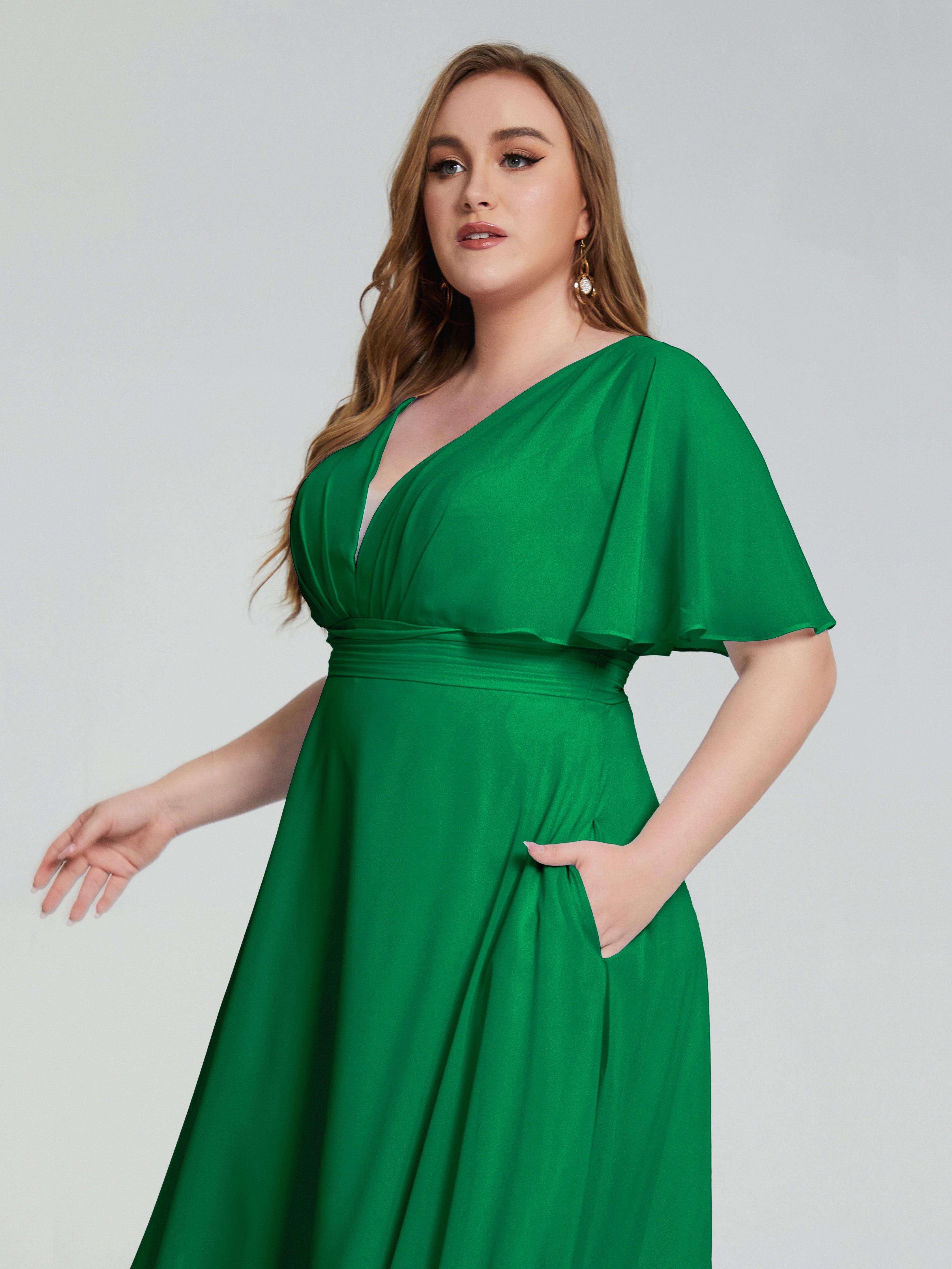Robe Demoiselle D Honneur Vert Émeraude Dos Nu Mousseline Robes Demoiselle D'Honneur Grande Taille