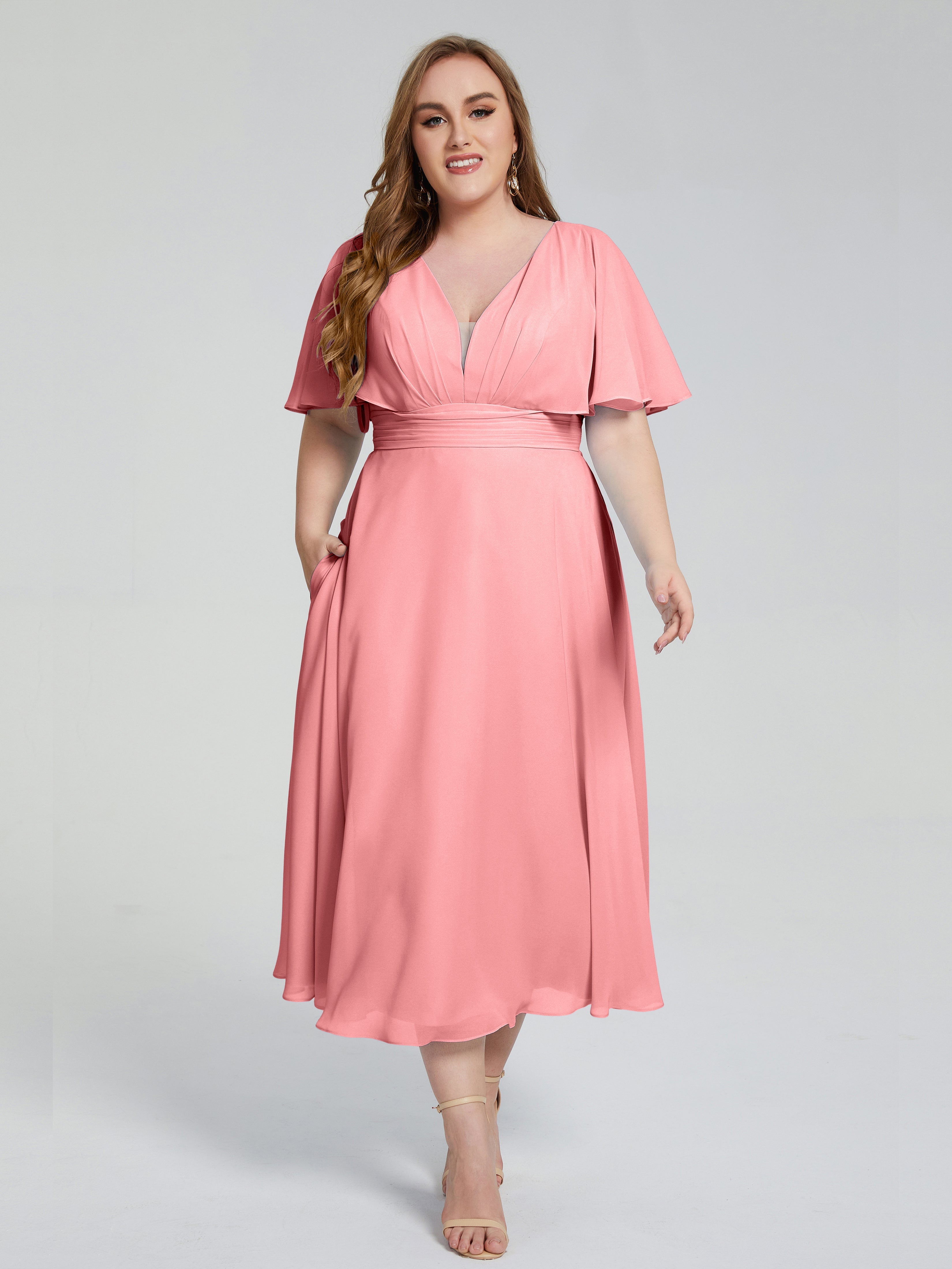 Robes De Demoiselle D'Honneur En Flamant Dos Nu Mousseline Robes Demoiselle D'Honneur Grande Taille