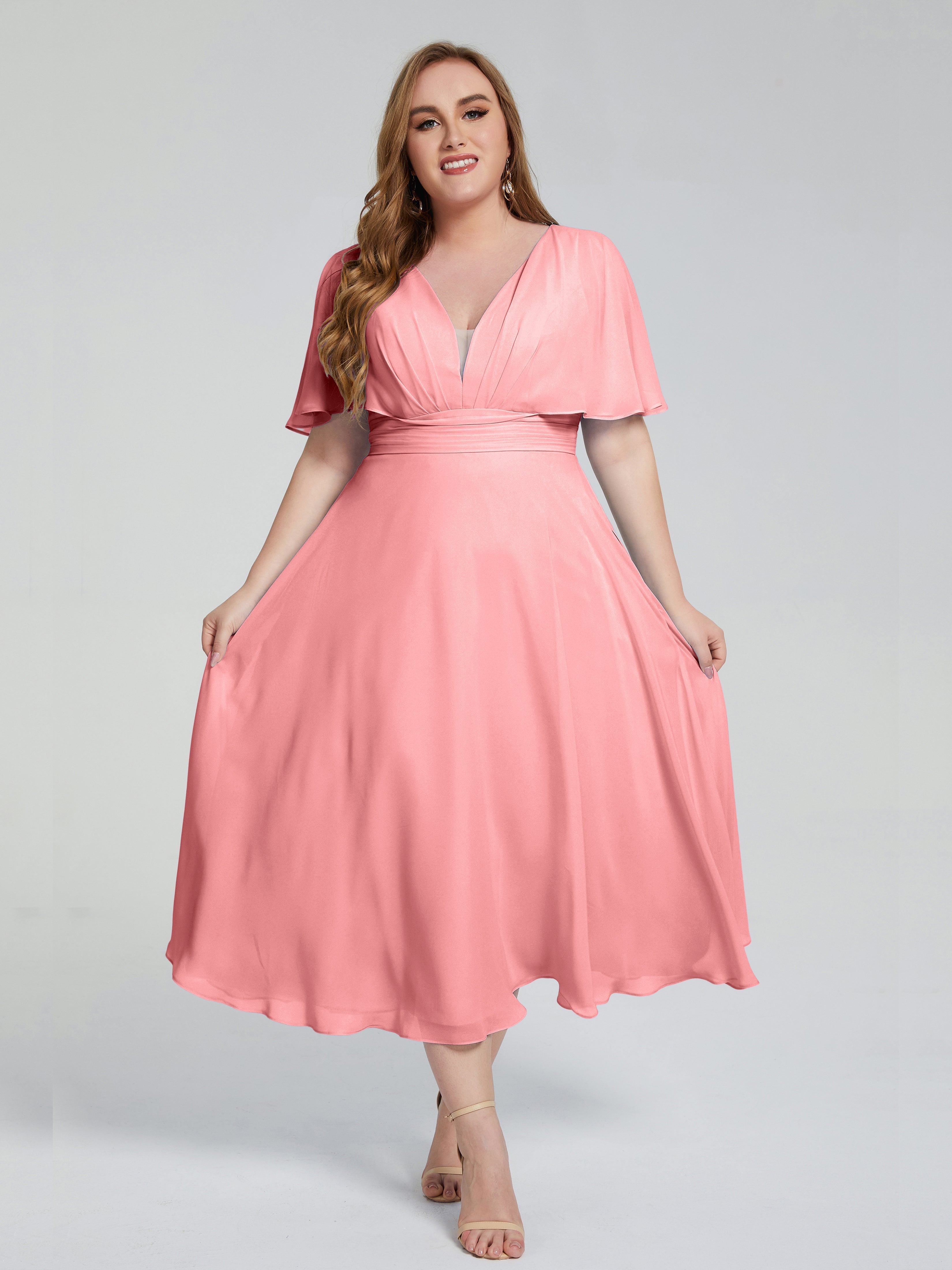 Robes De Demoiselle D'Honneur En Flamant Dos Nu Mousseline Robes Demoiselle D'Honneur Grande Taille
