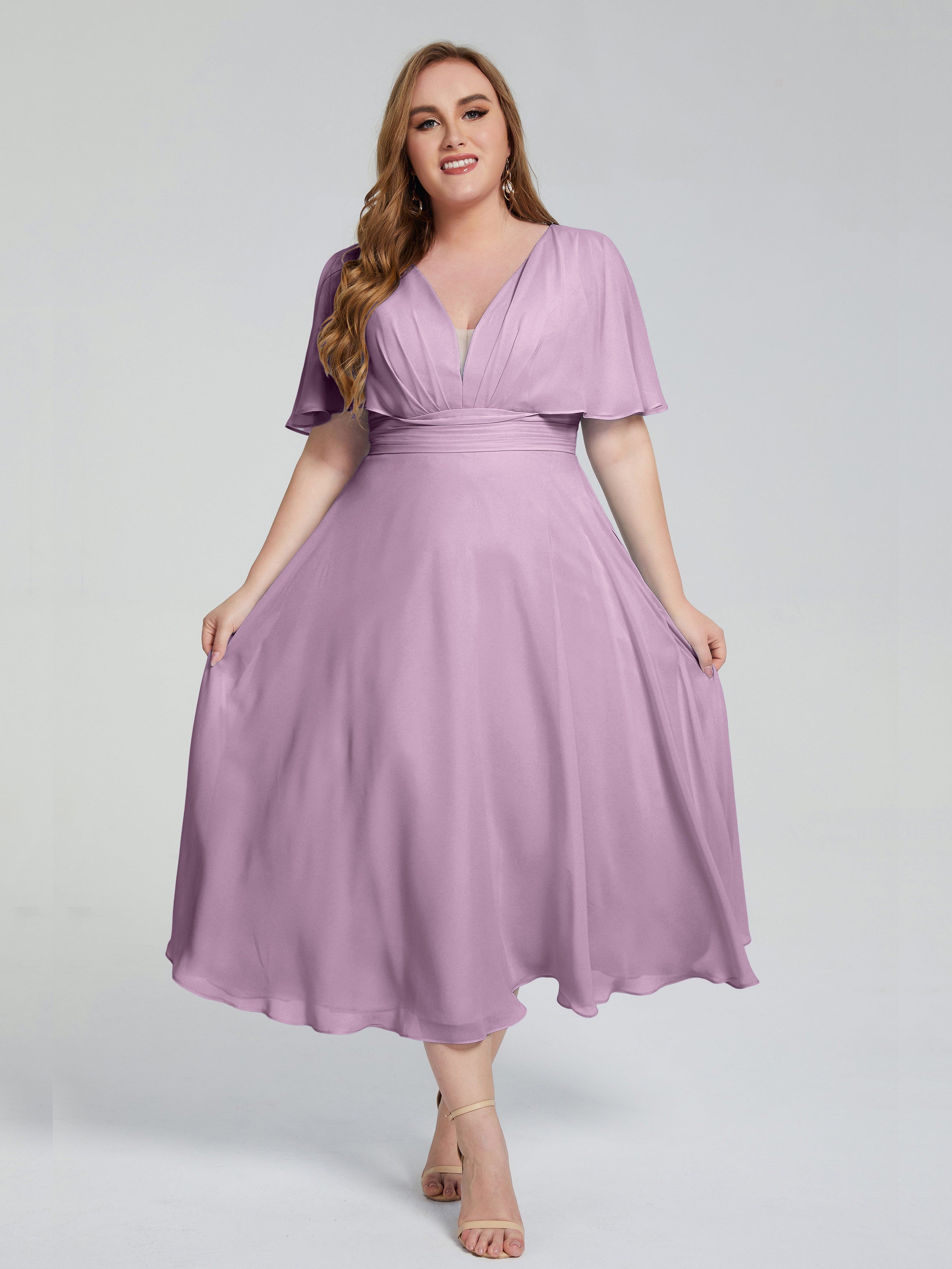 Robes De Demoiselle D'Honneur Glycine Dos Nu Mousseline Robes Demoiselle D'Honneur Grande Taille